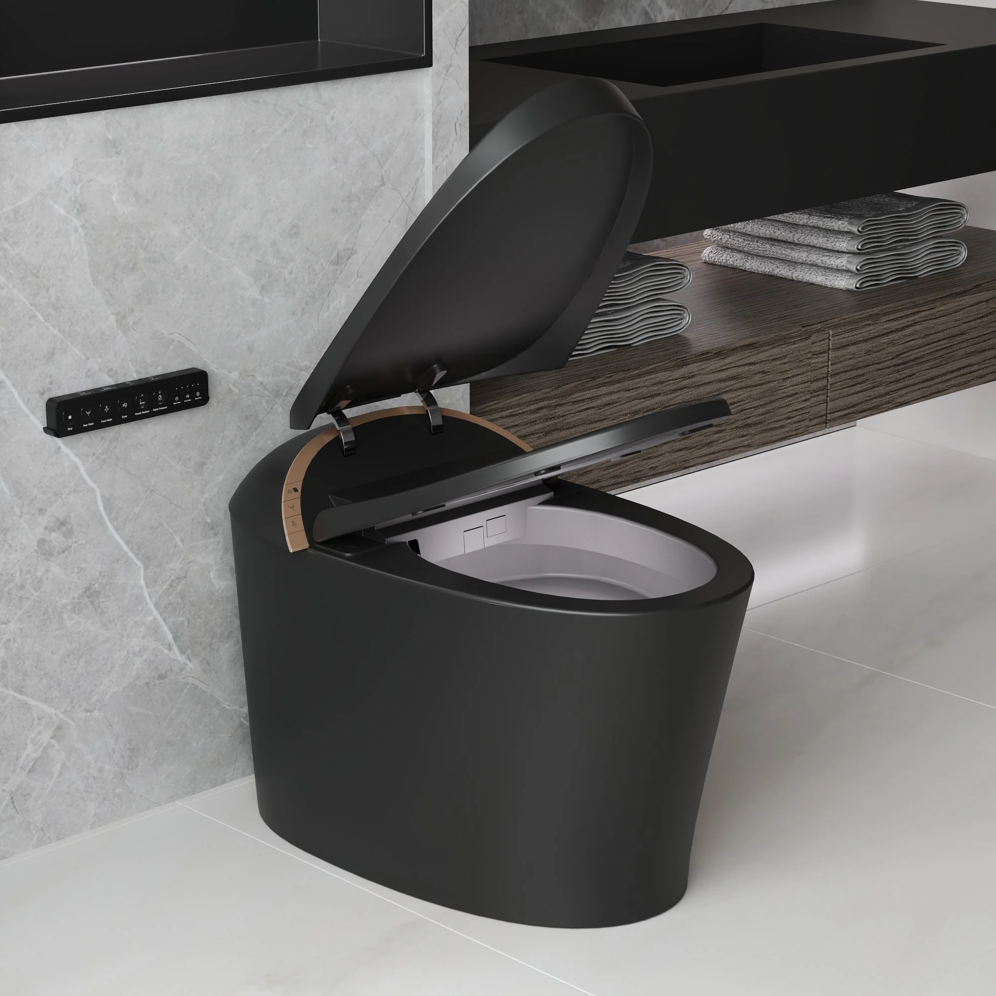 DeerValley DV-1S0160/V1/V3 Tankless Elongated Smart Toilet with Off-Seat Flush/Foot Sensor Flush, Automatic Tankless Toilet with Heated Seat, Warm Water Cleaning, Warm Air dryer - Image 23
