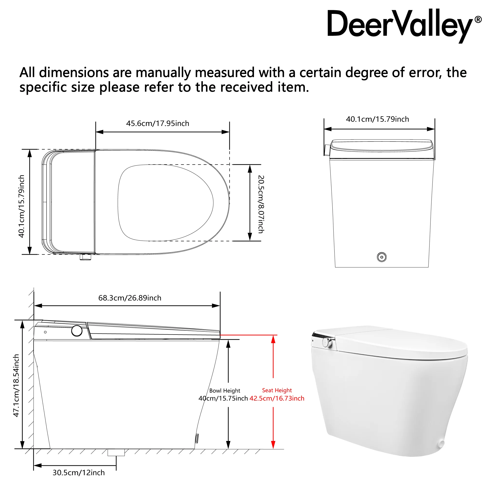 DeerValley DV-1S0290 ADA Smart Toilet with Hands-Free Flush, Comfort Height Design - Image 14