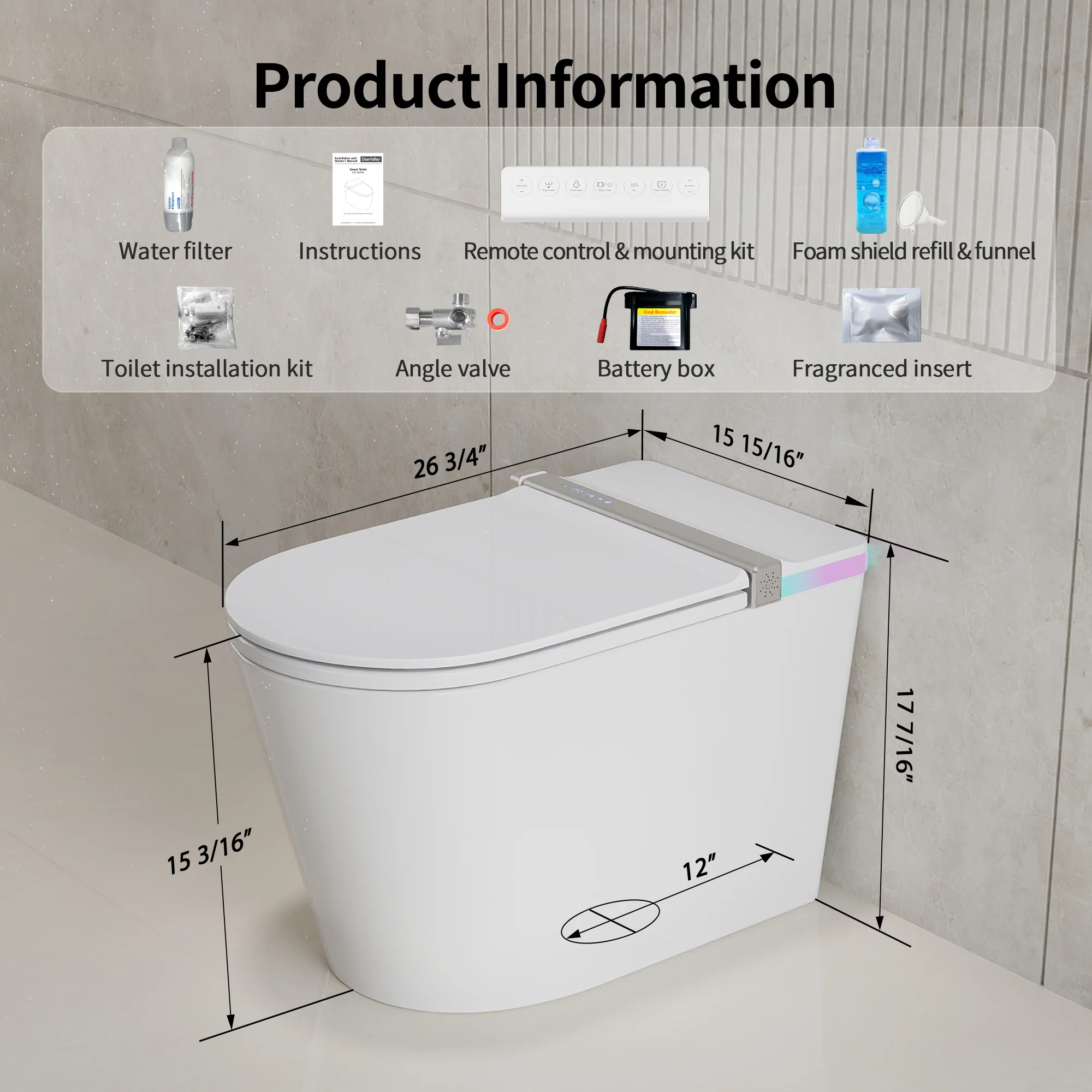 DeerValley DV-1S0360 Smart Toilet with All-Season Comfort, Built-in Tank & Pump - Image 23