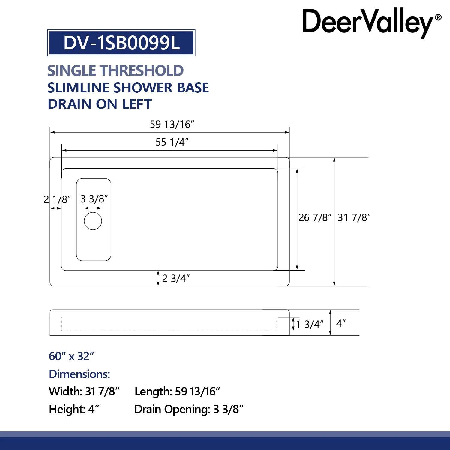 60"L x 32"W Rectangular Shower Base, Stain Resistant With Multiple Types - Image 8