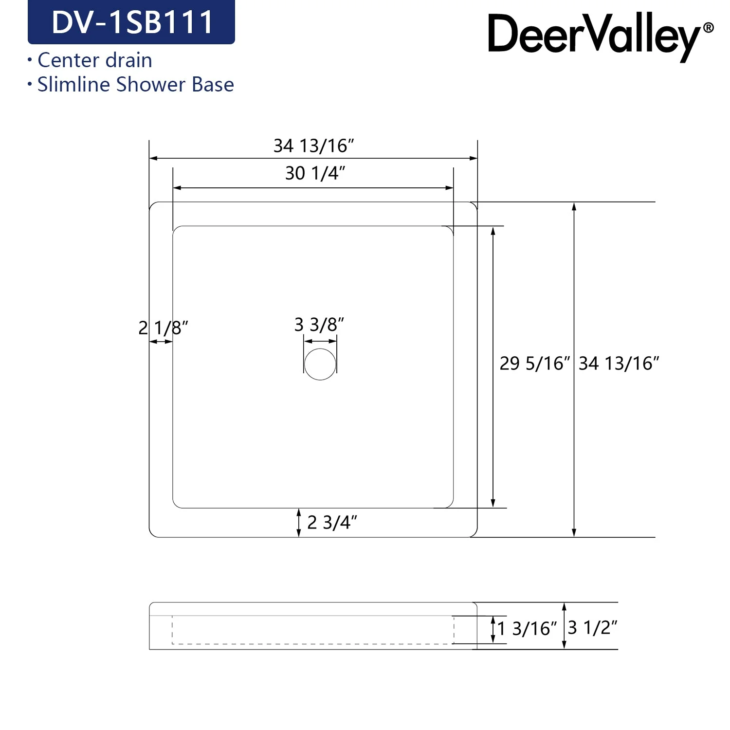 DeerValley DV-1SB0111 Acrylic Shower Pan Easy Clean & Sloped Drain Non-Slip Surface - Image 4