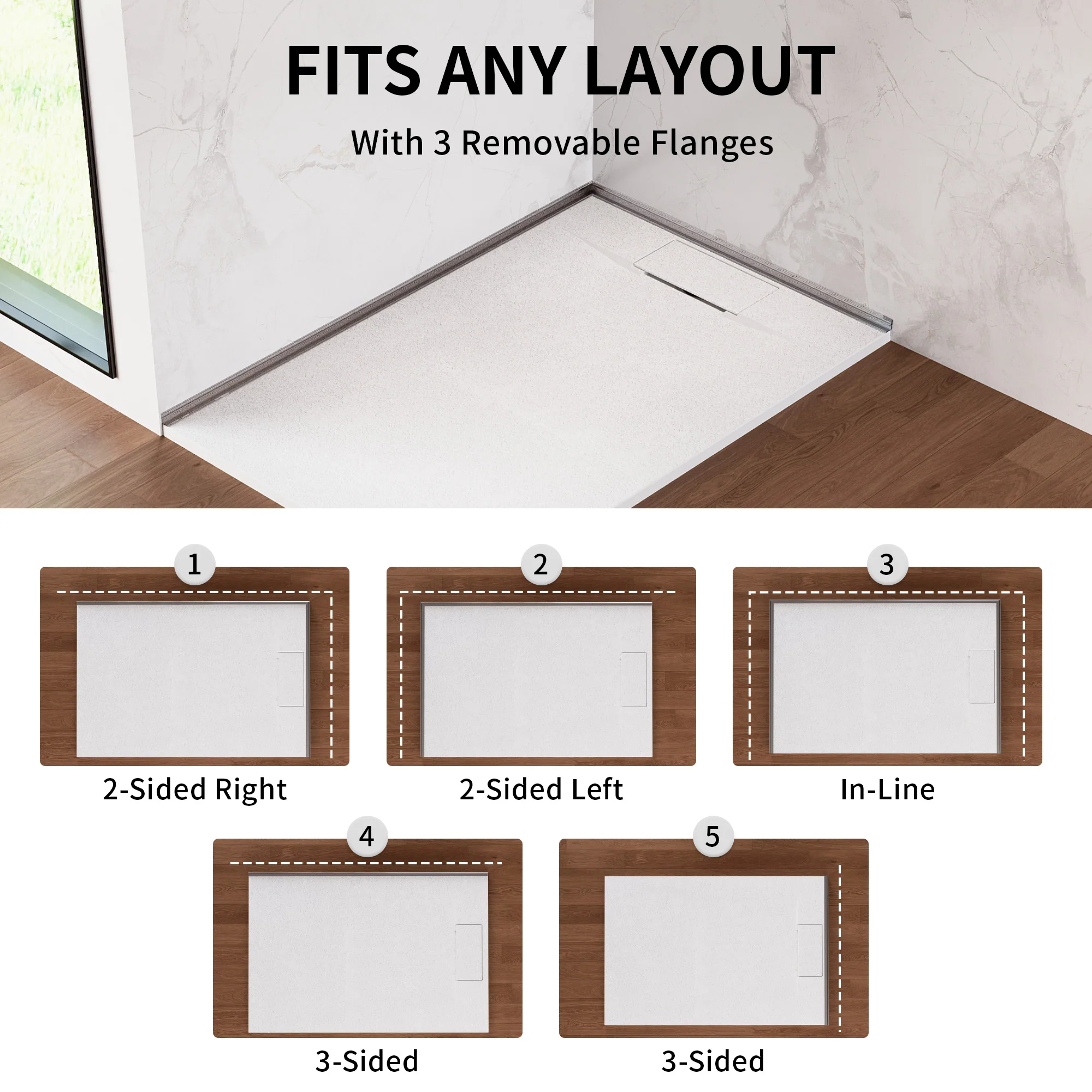 DeerValley DV-1SB0483/DV-1SB0485 60" x 36"/48" x 32" Zero Threshold Shower Base Seamless Entry, Modern Living - Image 16