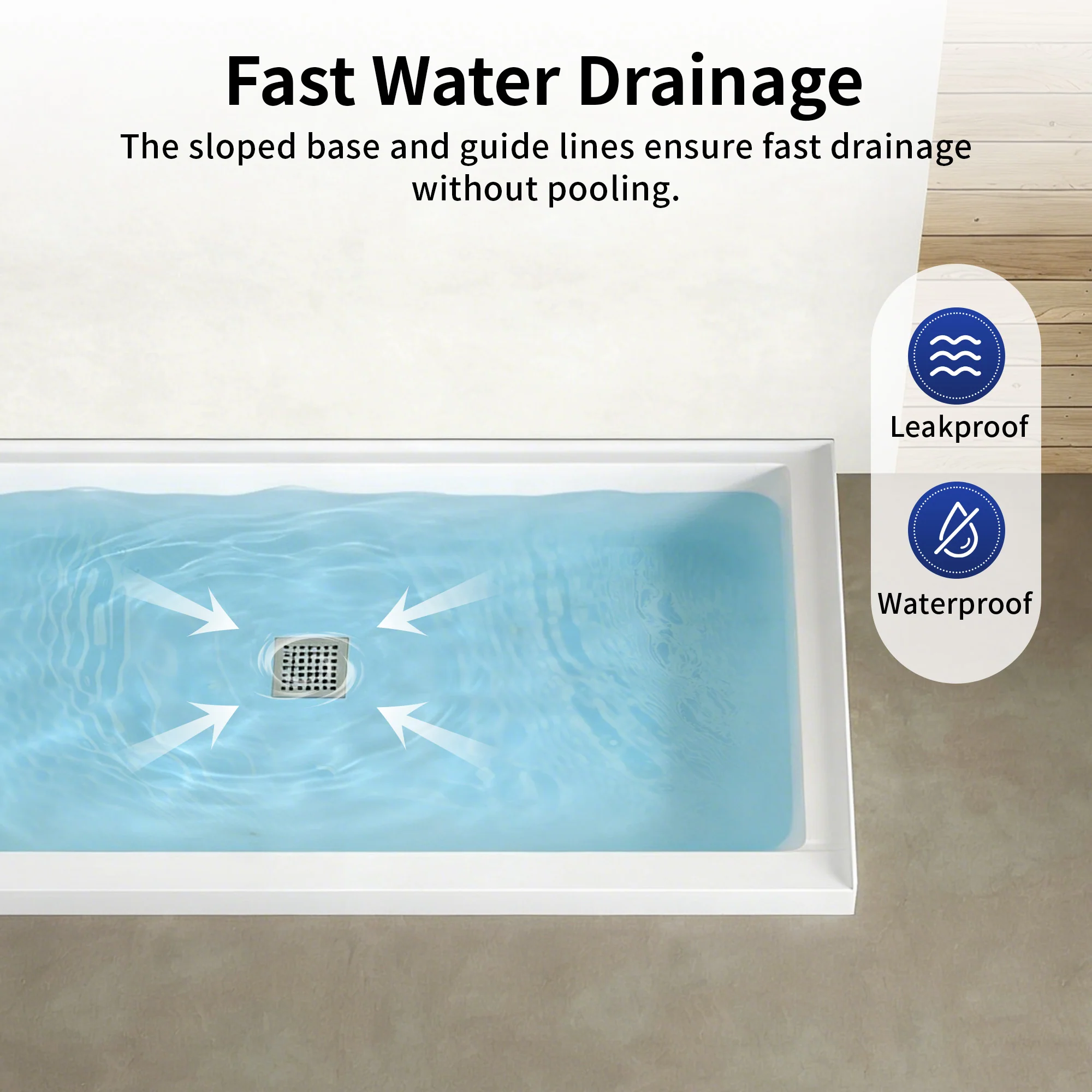 DeerValley DV-1SB0488 72"L x 36"W Shower Base in White, SMC Rectangle Single-Threshold Shower Pan, Center Drain, Non-Slip Shower Tray, Drain Cover Included - Image 11