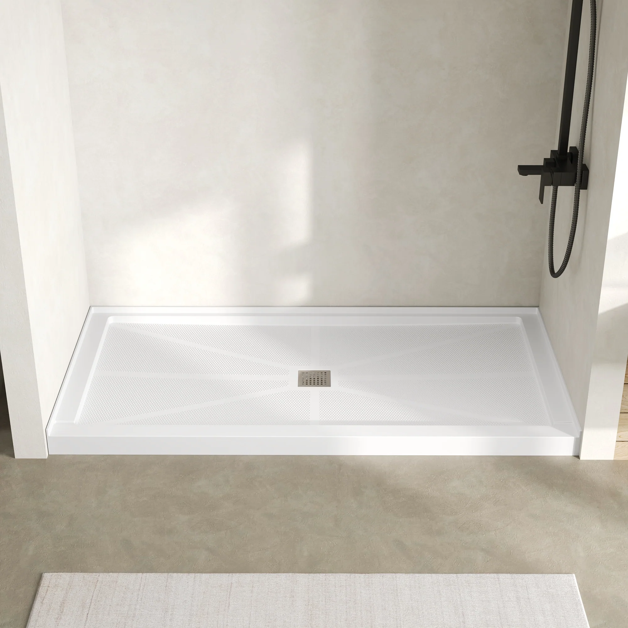 DeerValley DV-1SB0488 72"L x 36"W Shower Base in White, SMC Rectangle Single-Threshold Shower Pan, Center Drain, Non-Slip Shower Tray, Drain Cover Included - Image 2