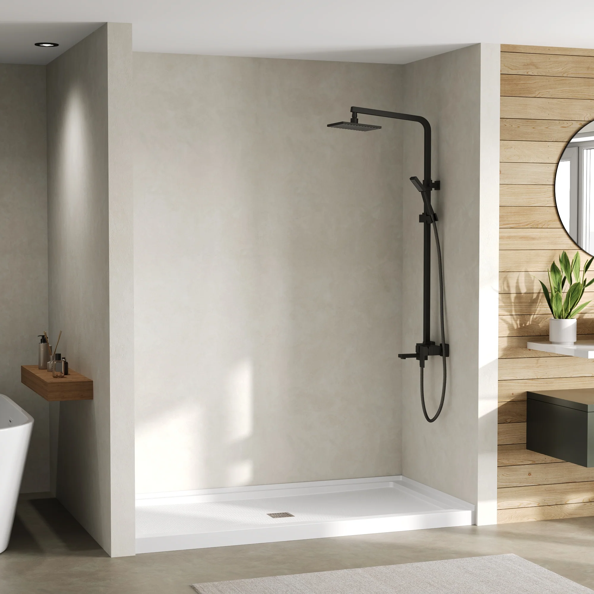 DeerValley DV-1SB0488 72"L x 36"W Shower Base in White, SMC Rectangle Single-Threshold Shower Pan, Center Drain, Non-Slip Shower Tray, Drain Cover Included - Image 3
