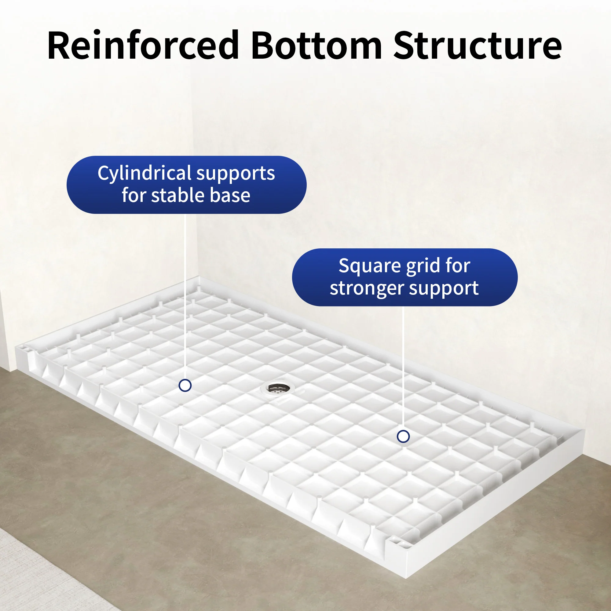 DeerValley DV-1SB0488 72"L x 36"W Shower Base in White, SMC Rectangle Single-Threshold Shower Pan, Center Drain, Non-Slip Shower Tray, Drain Cover Included - Image 5