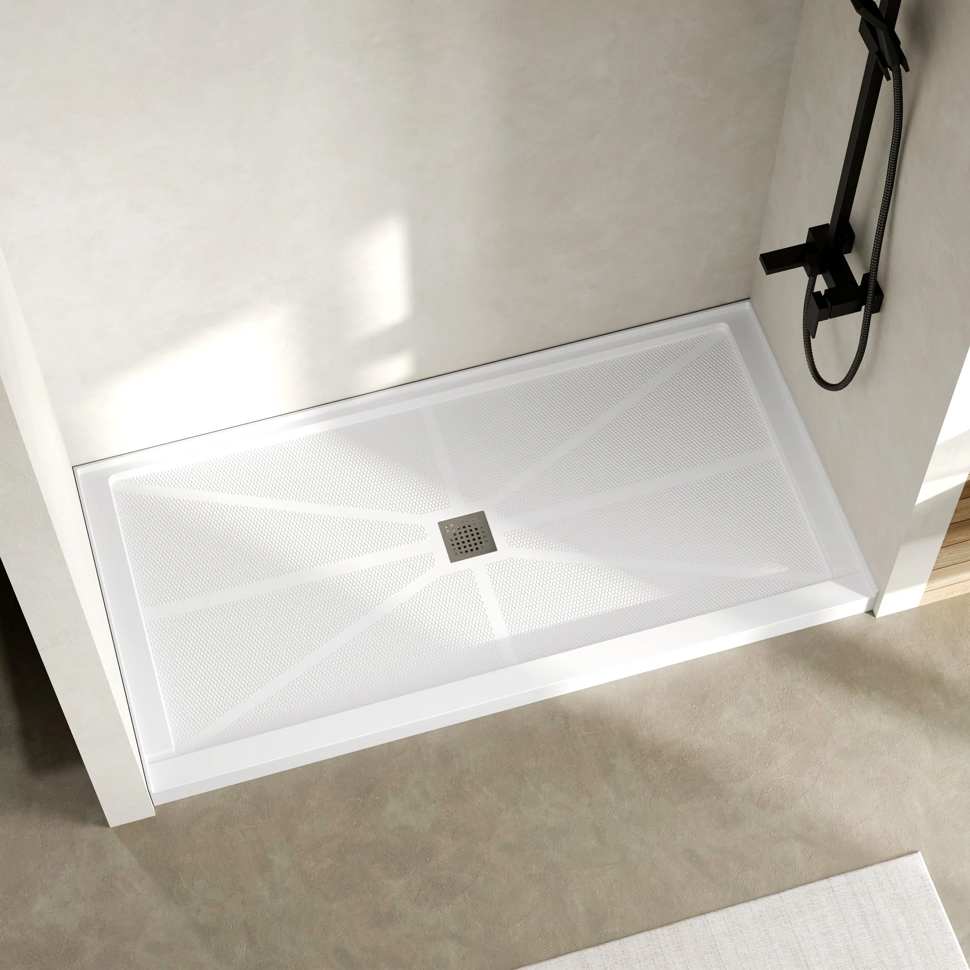 DeerValley DV-1SB0488 72"L x 36"W Shower Base in White, SMC Rectangle Single-Threshold Shower Pan, Center Drain, Non-Slip Shower Tray, Drain Cover Included - Image 6
