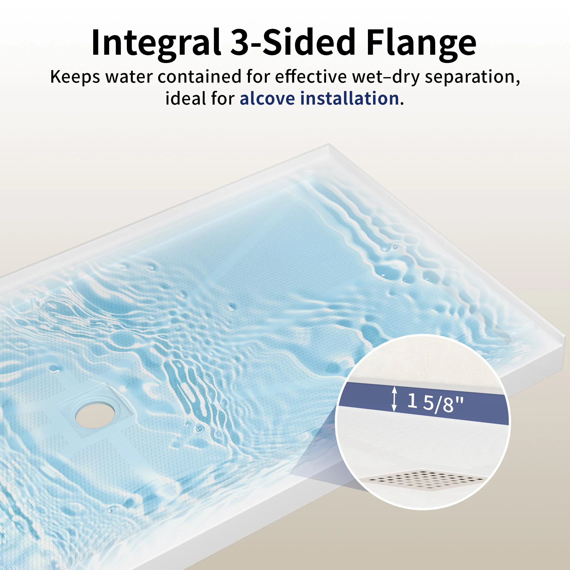 DeerValley DV-1SB0488 72"L x 36"W Shower Base in White, SMC Rectangle Single-Threshold Shower Pan, Center Drain, Non-Slip Shower Tray, Drain Cover Included - Image 8