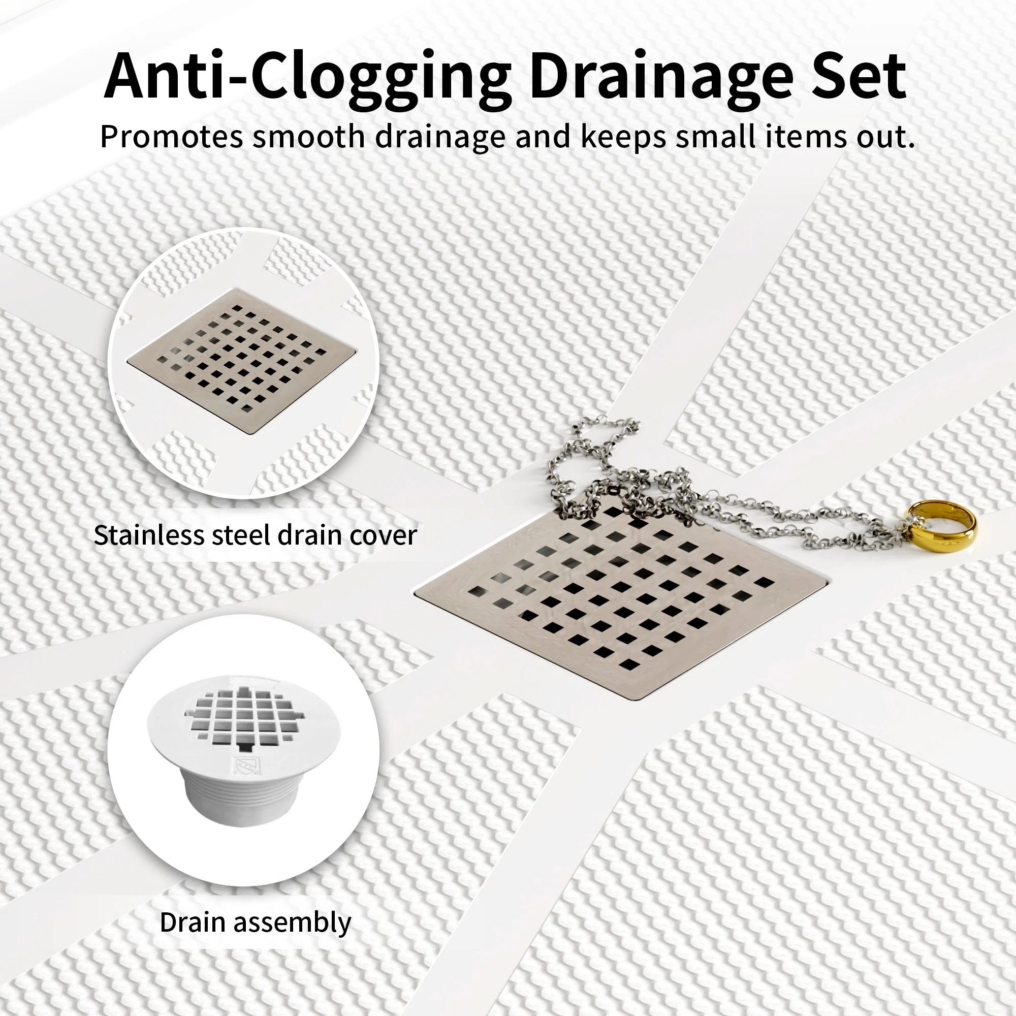 DeerValley DV-1SB0488 72"L x 36"W Shower Base in White, SMC Rectangle Single-Threshold Shower Pan, Center Drain, Non-Slip Shower Tray, Drain Cover Included - Image 9