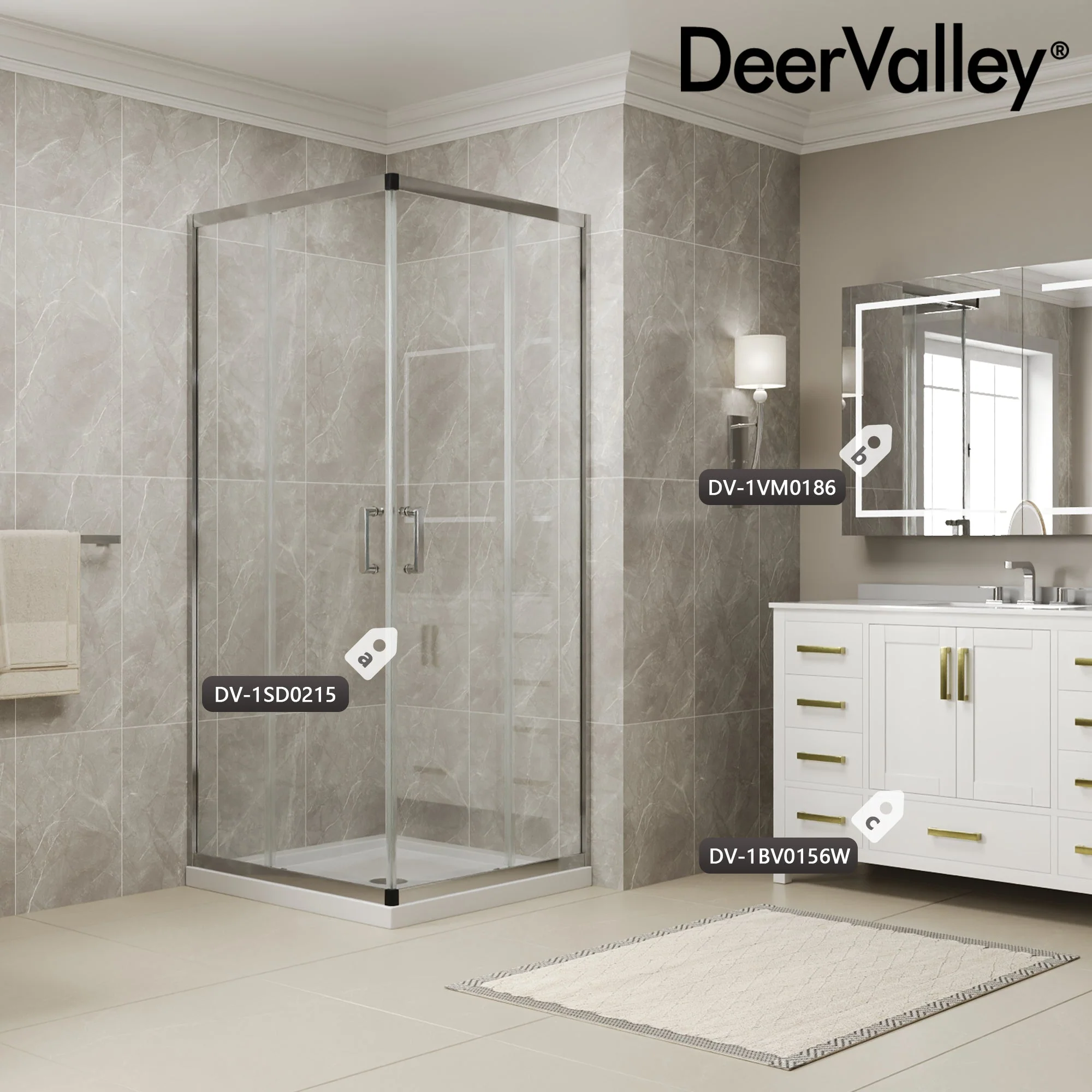 DYNASTY Framed Square Reversible Shower Enclosure, Double Sliding Door Corner Shower Door with 0.24" Clear Glass - Image 3