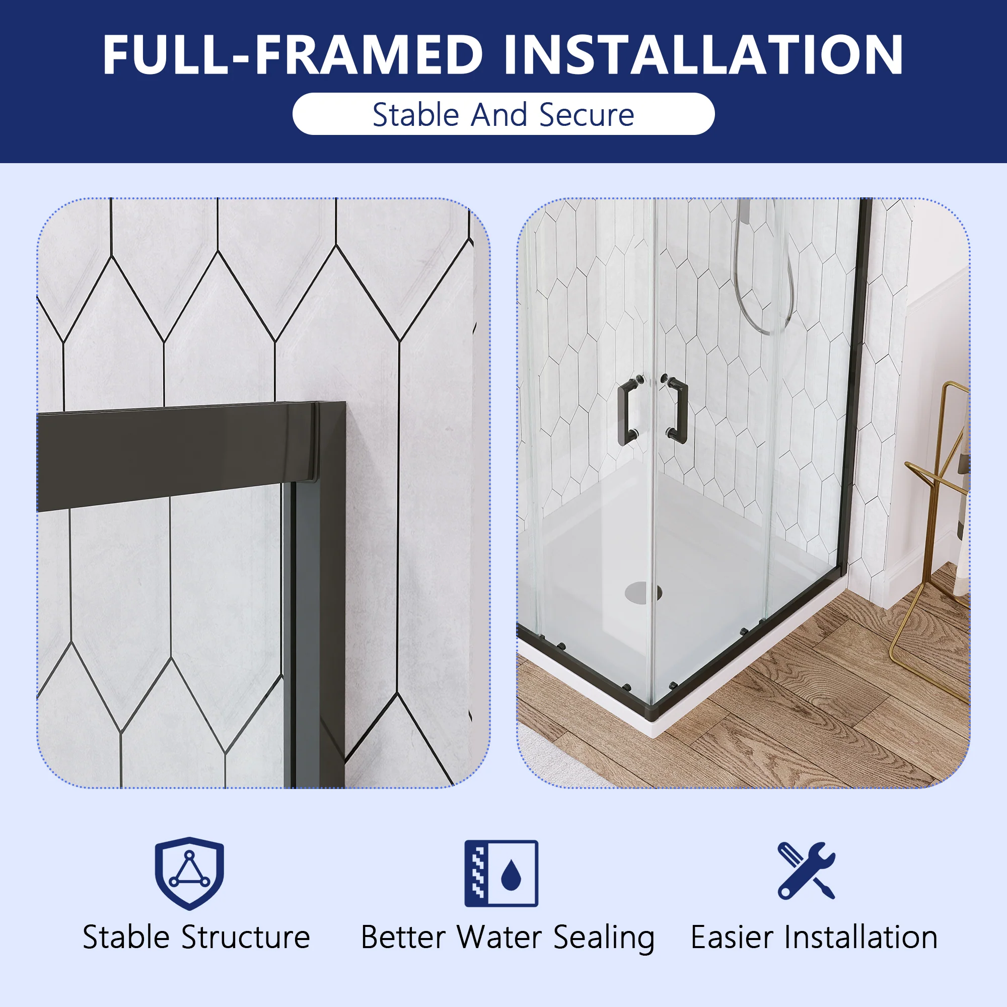 DeerValley DV-1SD0213B06 Corner Shower Enclosure, 34 in. D x 34 in. W x 72 in. H Double Sliding Corner Shower Door with 1/4 in. Tempered Glass, Sliding Shower Enclosure, Matte Black. - Image 10