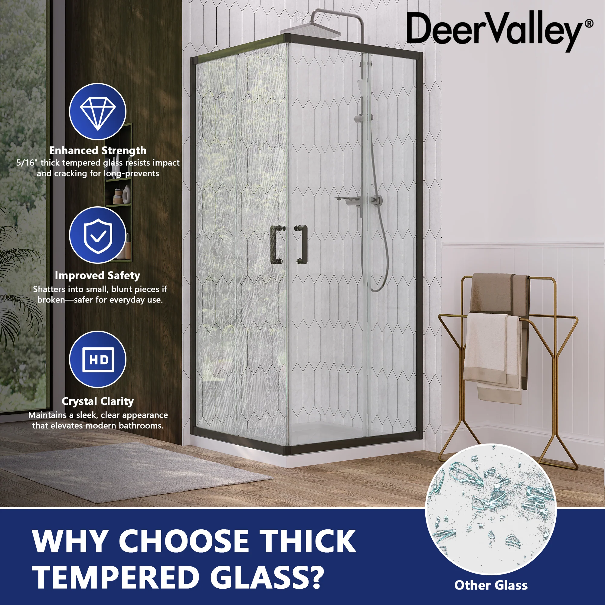 DeerValley DV-1SD0213B06 Corner Shower Enclosure, 34 in. D x 34 in. W x 72 in. H Double Sliding Corner Shower Door with 1/4 in. Tempered Glass, Sliding Shower Enclosure, Matte Black. - Image 11