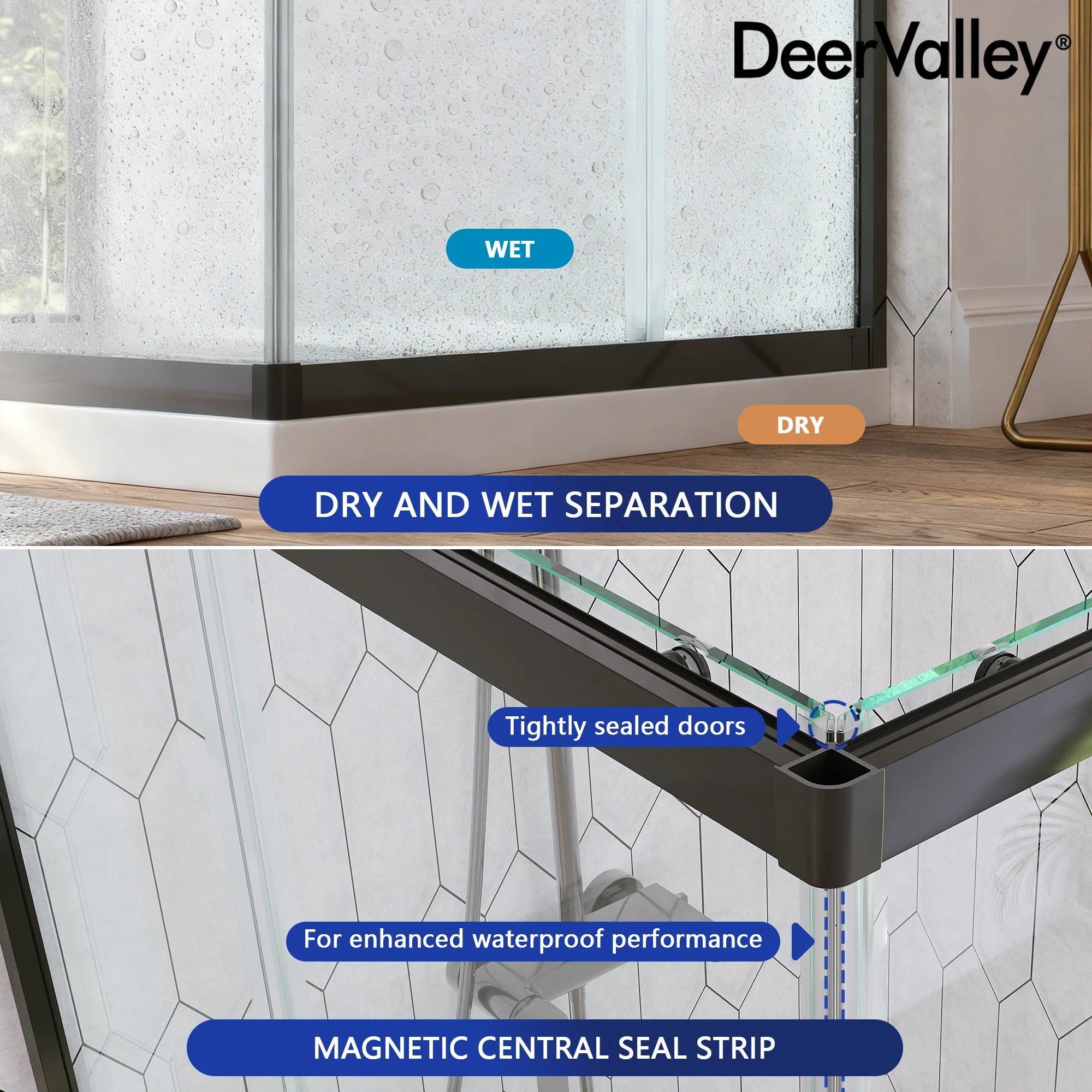DeerValley DV-1SD0213B06 Corner Shower Enclosure, 34 in. D x 34 in. W x 72 in. H Double Sliding Corner Shower Door with 1/4 in. Tempered Glass, Sliding Shower Enclosure, Matte Black. - Image 12