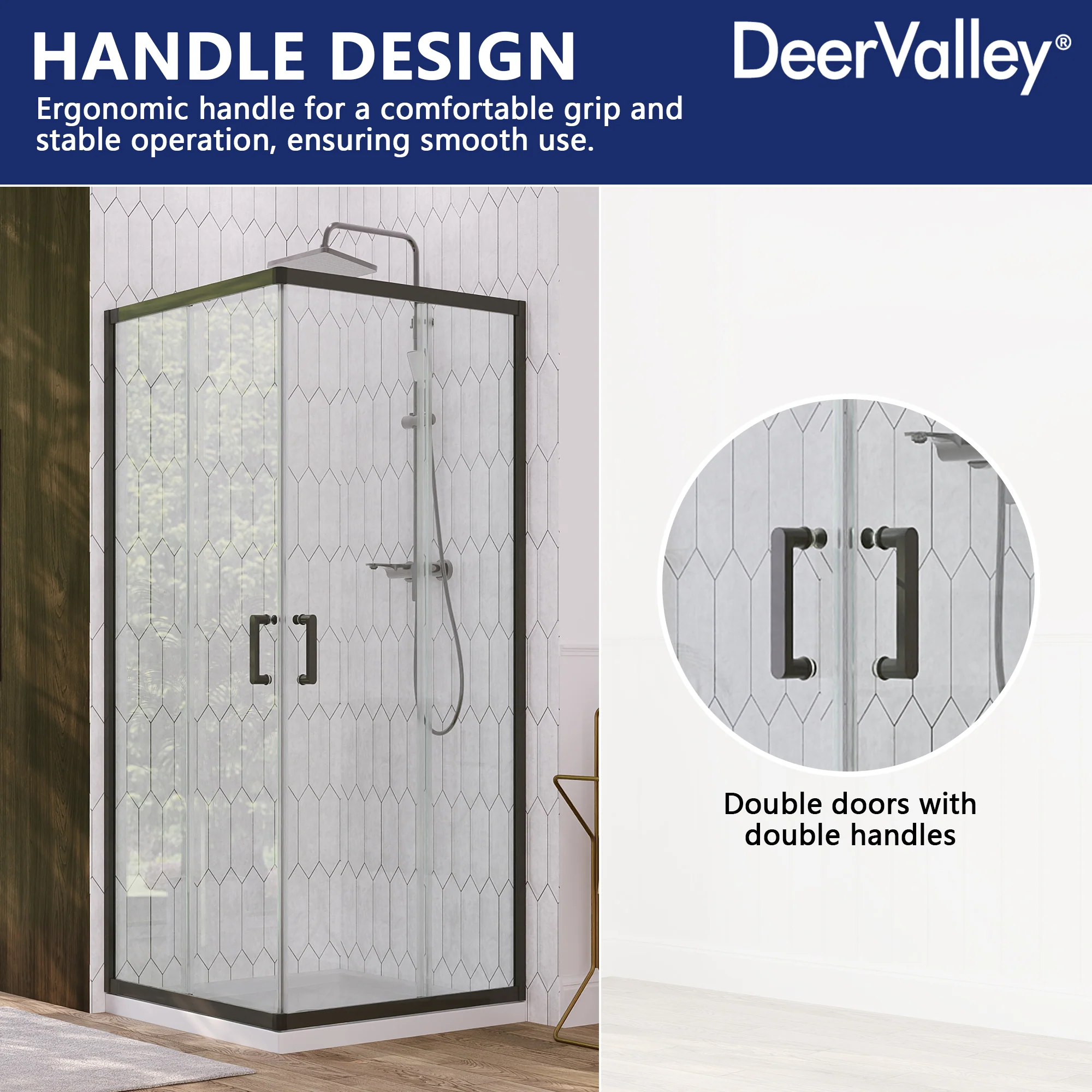 DeerValley DV-1SD0213B06 Corner Shower Enclosure, 34 in. D x 34 in. W x 72 in. H Double Sliding Corner Shower Door with 1/4 in. Tempered Glass, Sliding Shower Enclosure, Matte Black. - Image 13