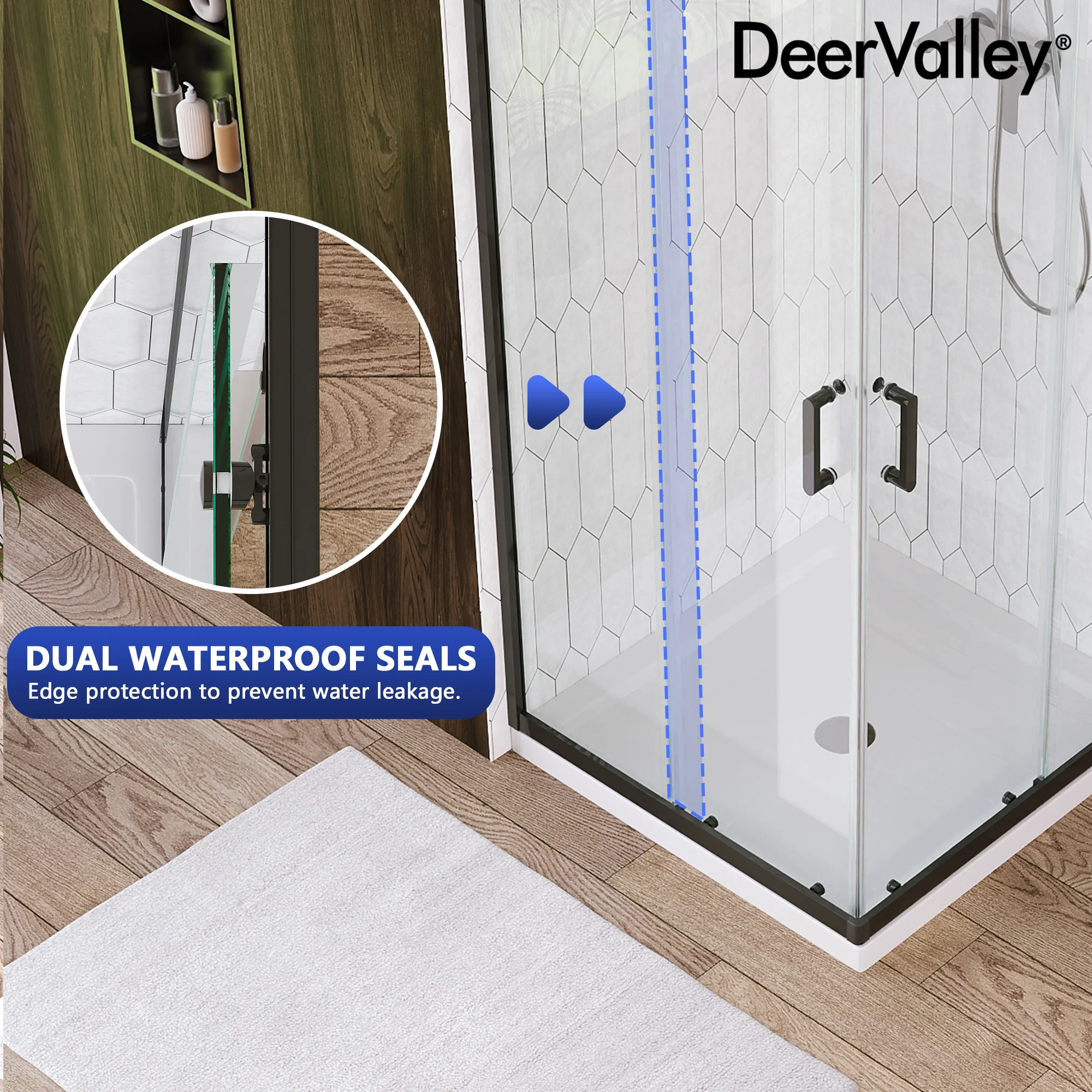 DeerValley DV-1SD0213B06 Corner Shower Enclosure, 34 in. D x 34 in. W x 72 in. H Double Sliding Corner Shower Door with 1/4 in. Tempered Glass, Sliding Shower Enclosure, Matte Black. - Image 15