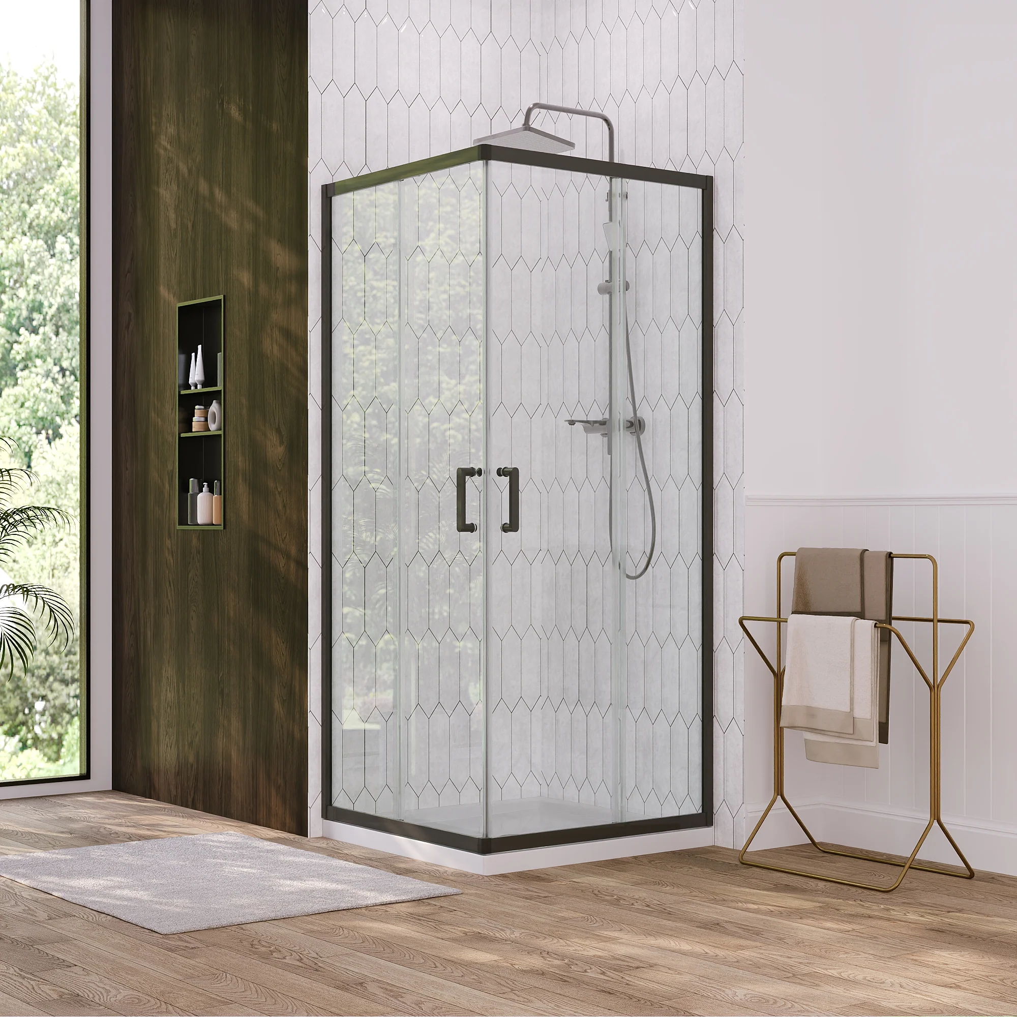 DeerValley DV-1SD0213B06 Corner Shower Enclosure, 34 in. D x 34 in. W x 72 in. H Double Sliding Corner Shower Door with 1/4 in. Tempered Glass, Sliding Shower Enclosure, Matte Black. - Image 2