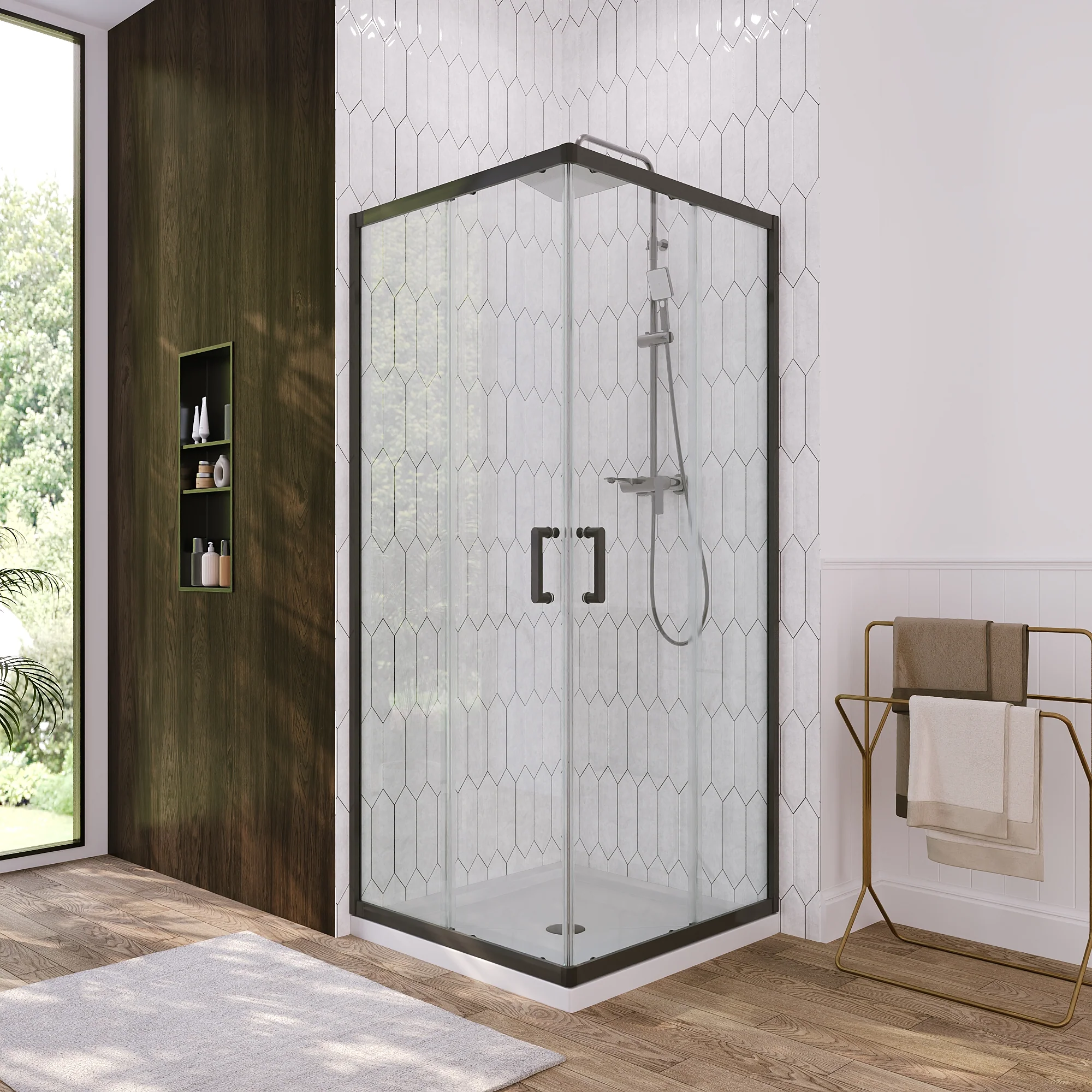 DeerValley DV-1SD0213B06 Corner Shower Enclosure, 34 in. D x 34 in. W x 72 in. H Double Sliding Corner Shower Door with 1/4 in. Tempered Glass, Sliding Shower Enclosure, Matte Black. - Image 3