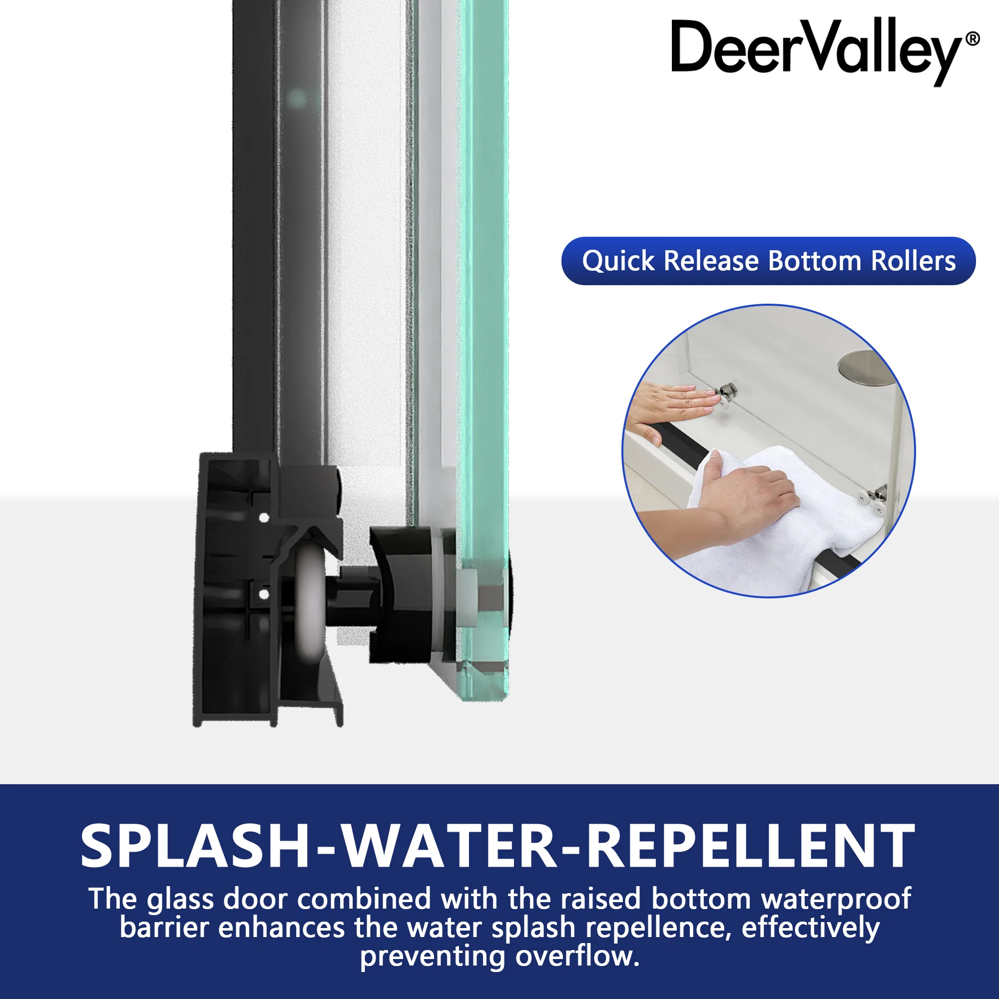 DeerValley DV-1SD0213B06 Corner Shower Enclosure, 34 in. D x 34 in. W x 72 in. H Double Sliding Corner Shower Door with 1/4 in. Tempered Glass, Sliding Shower Enclosure, Matte Black. - Image 6