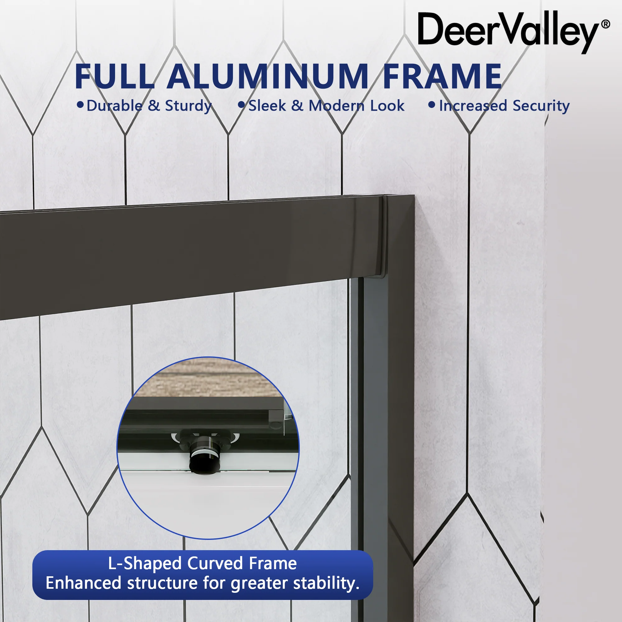 DeerValley DV-1SD0213B06 Corner Shower Enclosure, 34 in. D x 34 in. W x 72 in. H Double Sliding Corner Shower Door with 1/4 in. Tempered Glass, Sliding Shower Enclosure, Matte Black. - Image 8