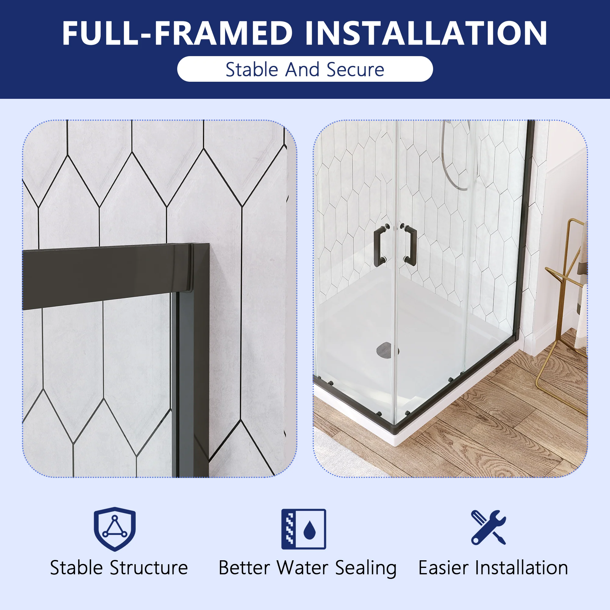 DeerValley DV-1SD0215B08 Corner Shower Enclosure,36 in.D x 36 in. W x 72 in. H Double Sliding Corner Shower Door with 5/16 in. Tempered Glass, Sliding Shower Enclosure, Matte Black - Image 10