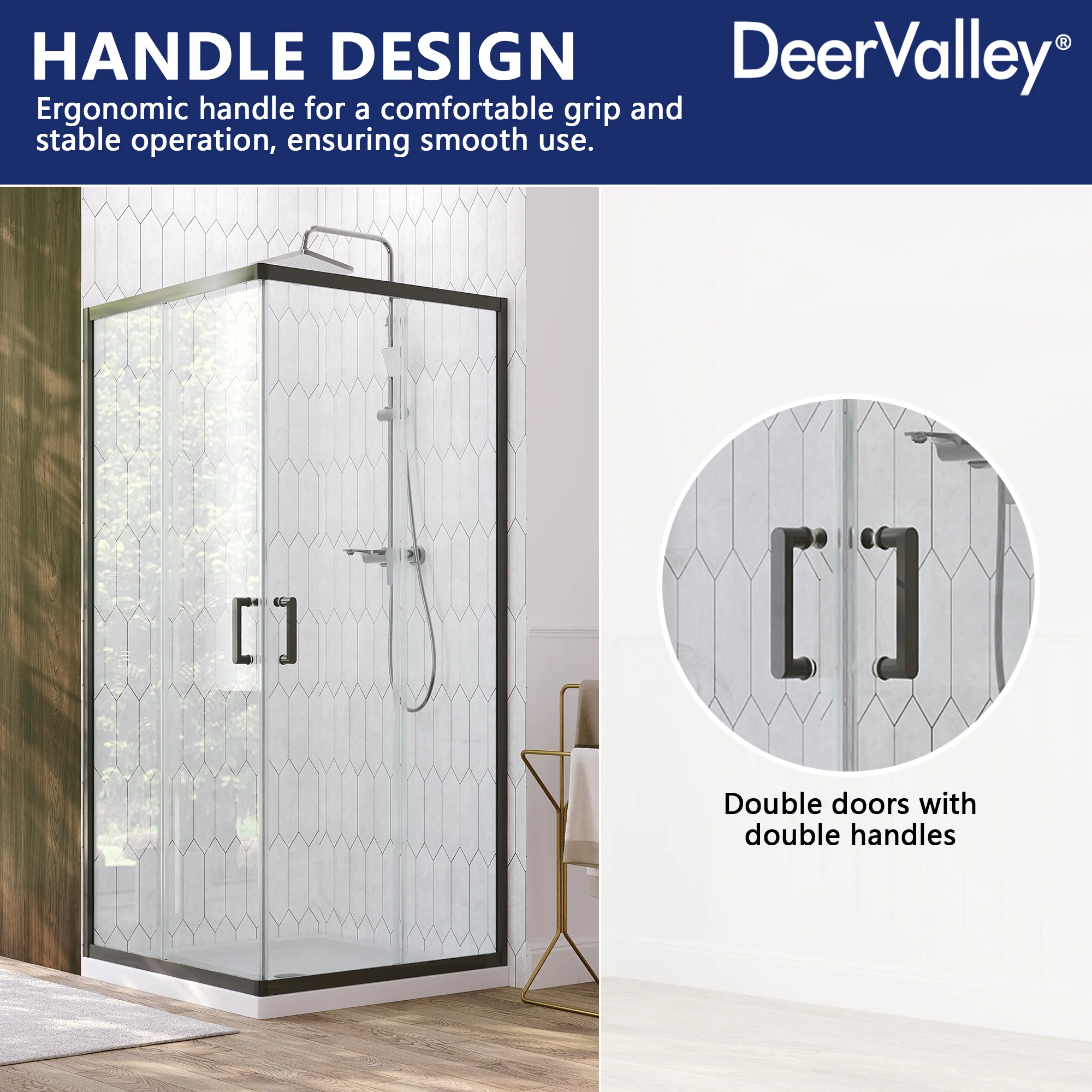 DeerValley DV-1SD0215B08 Corner Shower Enclosure,36 in.D x 36 in. W x 72 in. H Double Sliding Corner Shower Door with 5/16 in. Tempered Glass, Sliding Shower Enclosure, Matte Black - Image 12