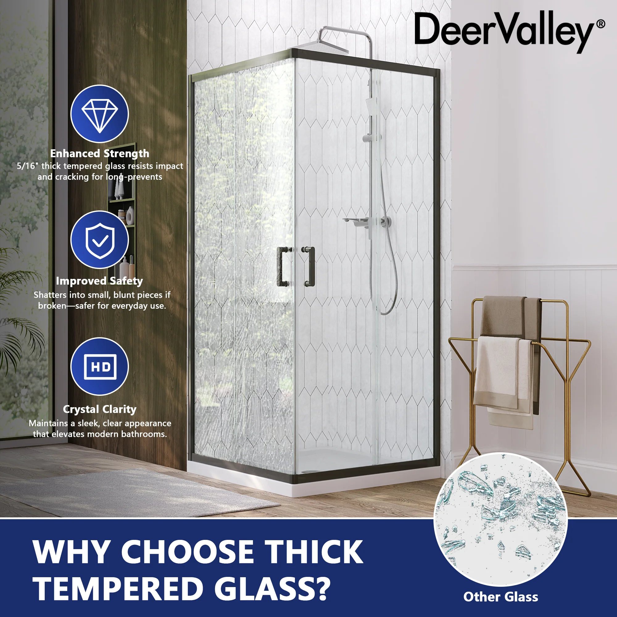 DeerValley DV-1SD0215B08 Corner Shower Enclosure,36 in.D x 36 in. W x 72 in. H Double Sliding Corner Shower Door with 5/16 in. Tempered Glass, Sliding Shower Enclosure, Matte Black - Image 14