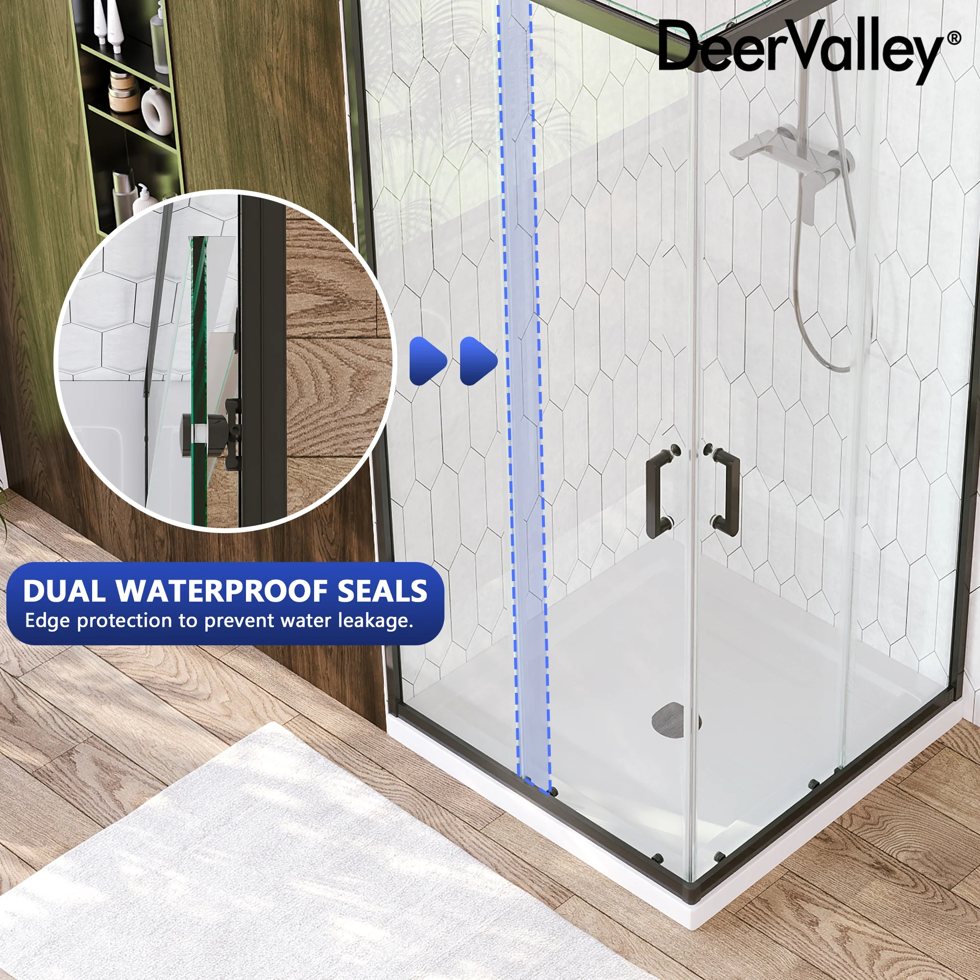 DeerValley DV-1SD0215B08 Corner Shower Enclosure,36 in.D x 36 in. W x 72 in. H Double Sliding Corner Shower Door with 5/16 in. Tempered Glass, Sliding Shower Enclosure, Matte Black - Image 16