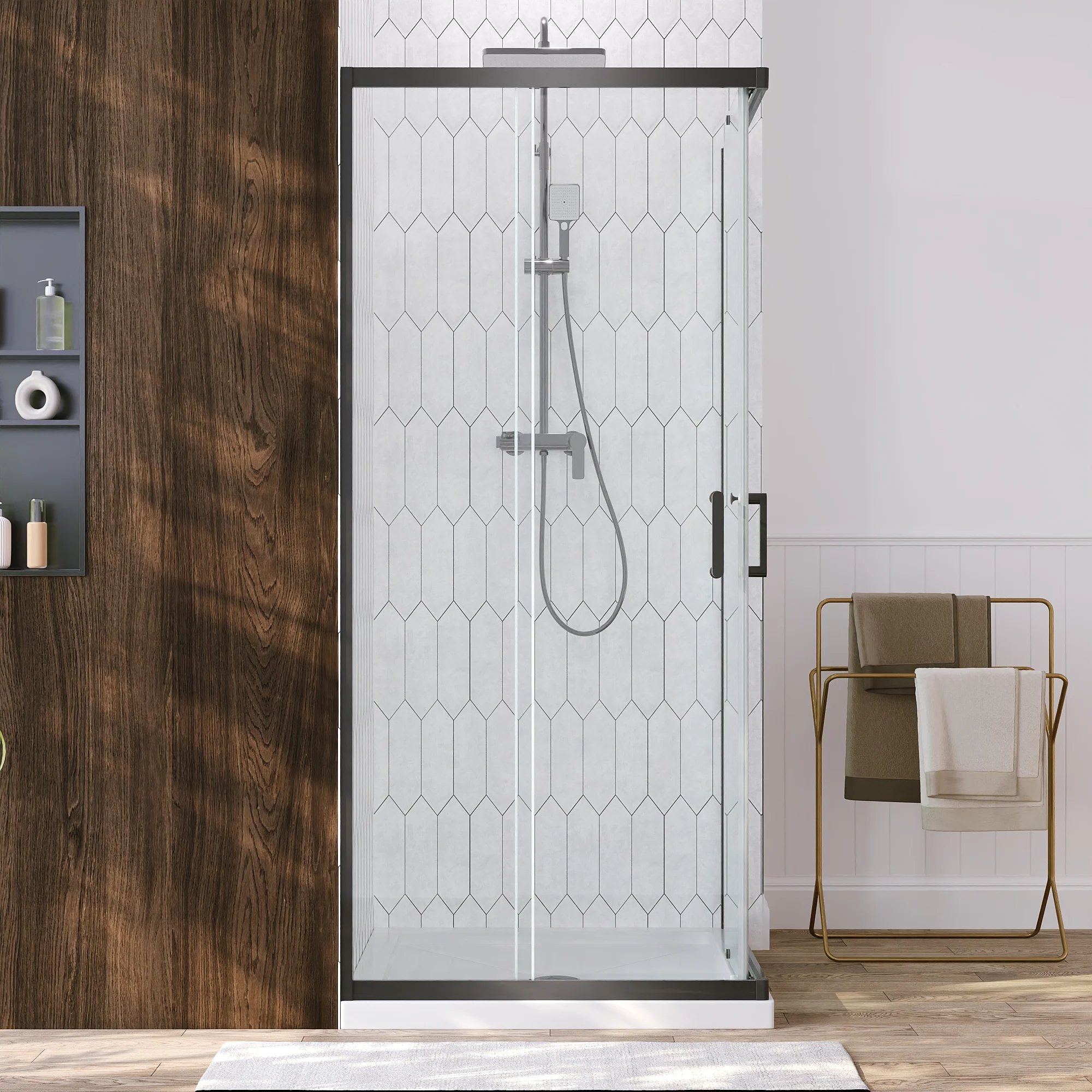 DeerValley DV-1SD0215B08 Corner Shower Enclosure,36 in.D x 36 in. W x 72 in. H Double Sliding Corner Shower Door with 5/16 in. Tempered Glass, Sliding Shower Enclosure, Matte Black - Image 2