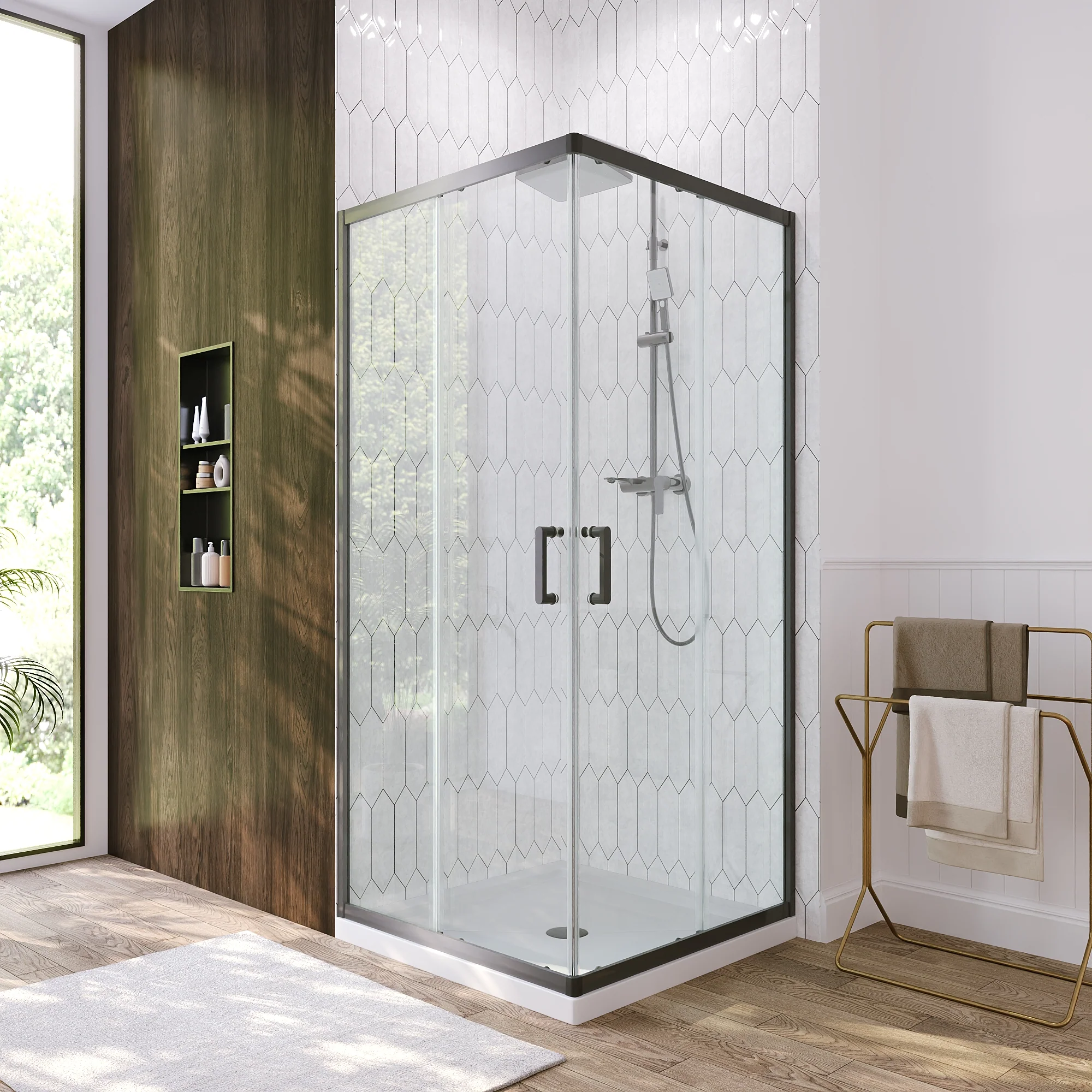DeerValley DV-1SD0215B08 Corner Shower Enclosure,36 in.D x 36 in. W x 72 in. H Double Sliding Corner Shower Door with 5/16 in. Tempered Glass, Sliding Shower Enclosure, Matte Black - Image 3