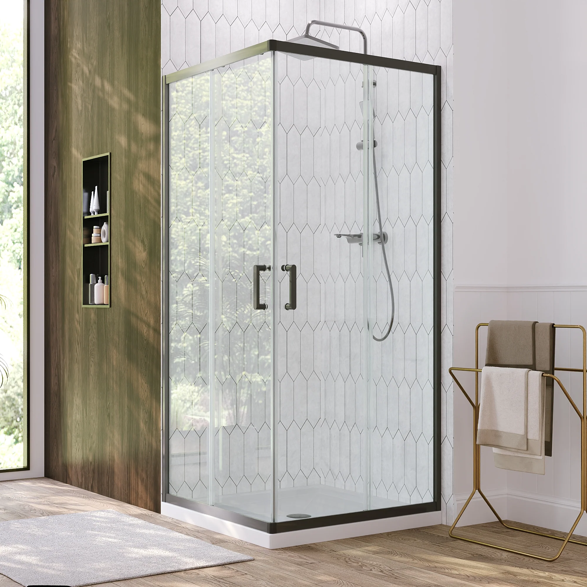 DeerValley DV-1SD0215B08 Corner Shower Enclosure,36 in.D x 36 in. W x 72 in. H Double Sliding Corner Shower Door with 5/16 in. Tempered Glass, Sliding Shower Enclosure, Matte Black - Image 4