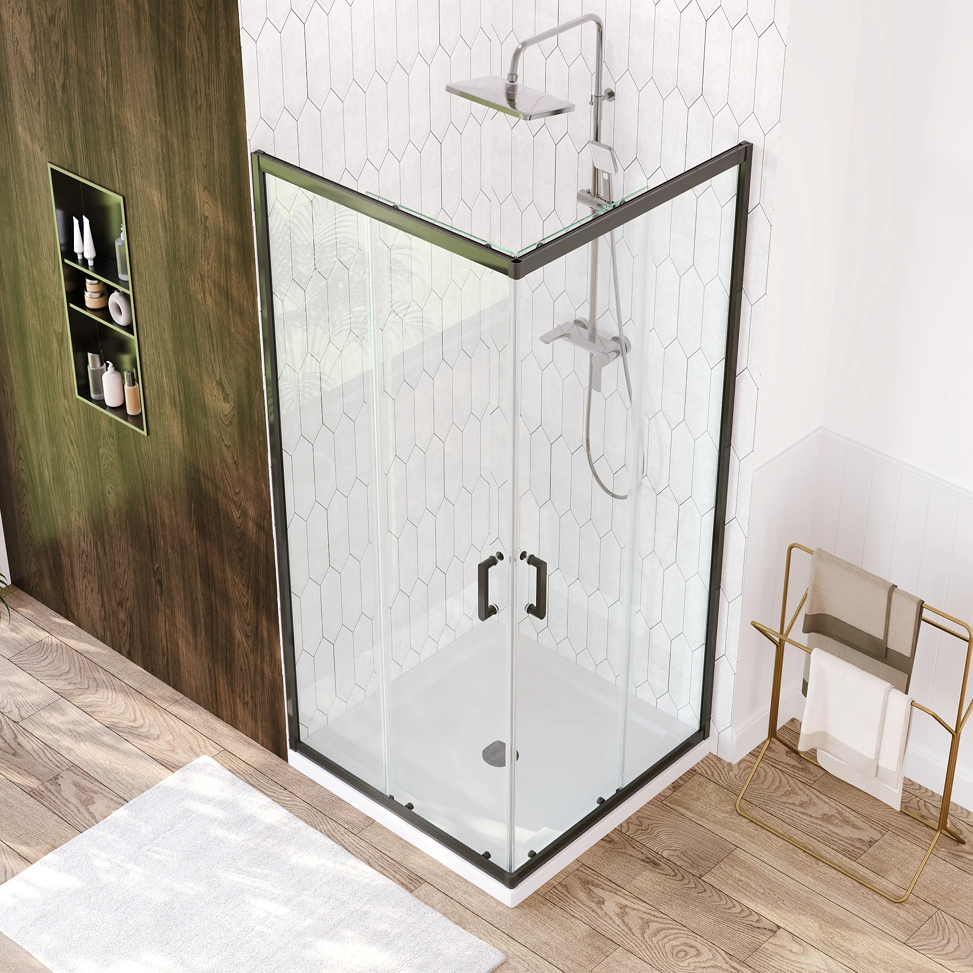 DeerValley DV-1SD0215B08 Corner Shower Enclosure,36 in.D x 36 in. W x 72 in. H Double Sliding Corner Shower Door with 5/16 in. Tempered Glass, Sliding Shower Enclosure, Matte Black - Image 5