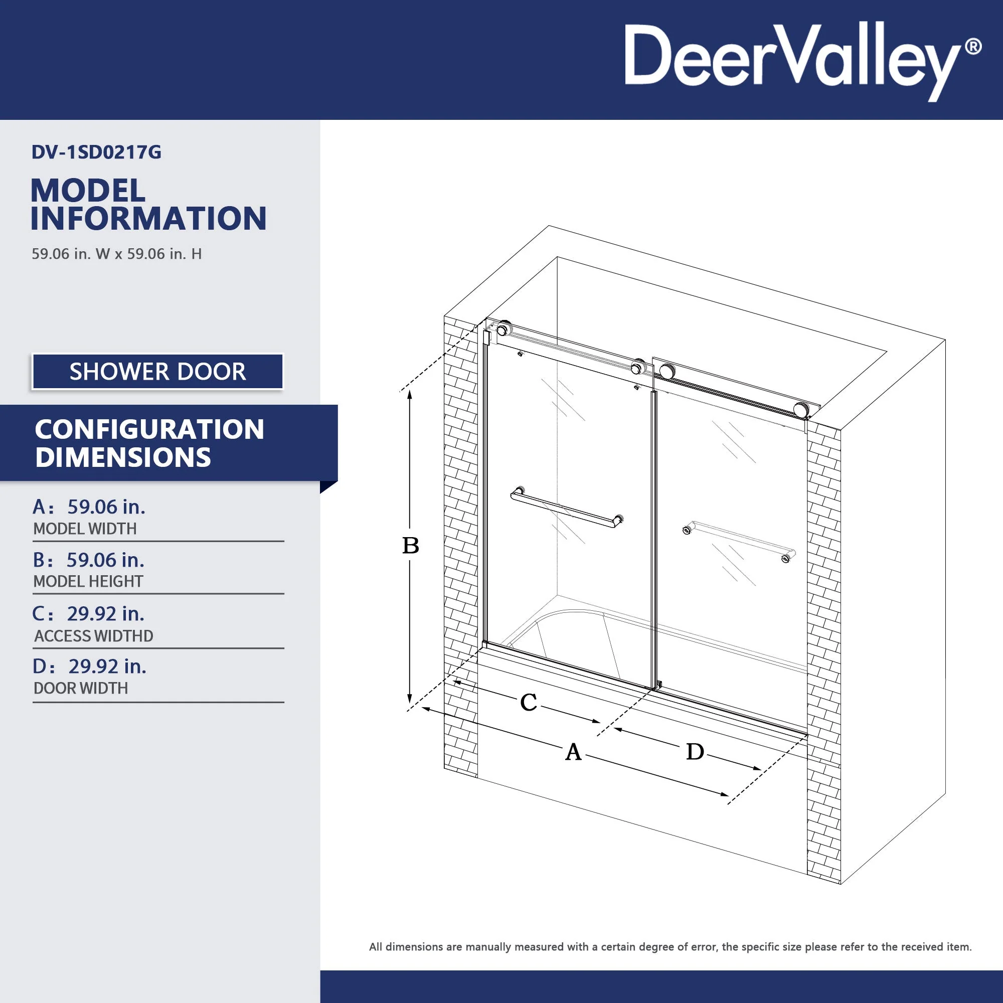 LIBERTY 59" x 59" Tub Shower Door Double Sliding Bypass Sliding Bathtub Door - Image 6