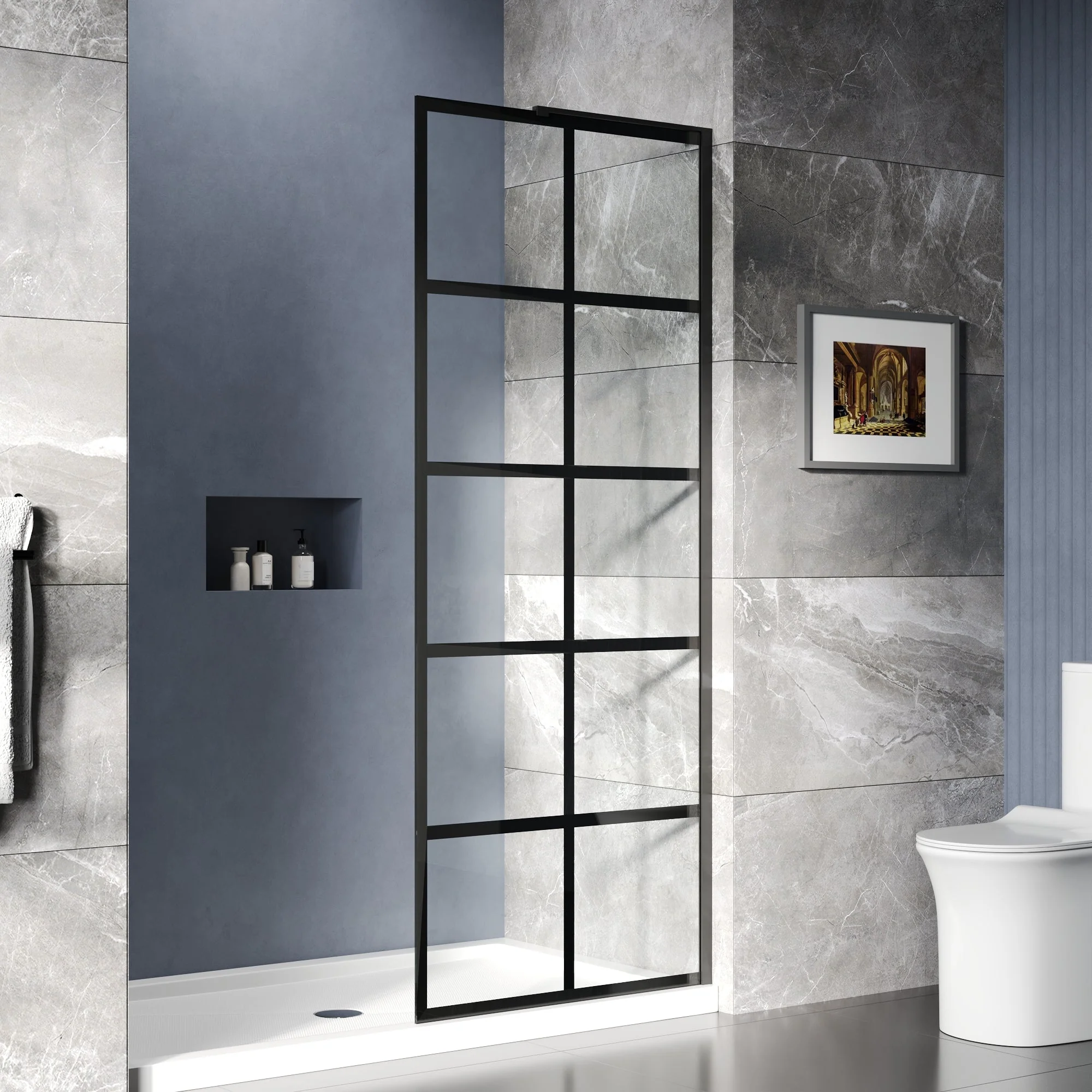 ALLY 36"/32" x 78" Single Fixed Glass Panel for Shower, Shower Door Clear Tempered Glass Framed - Image 10