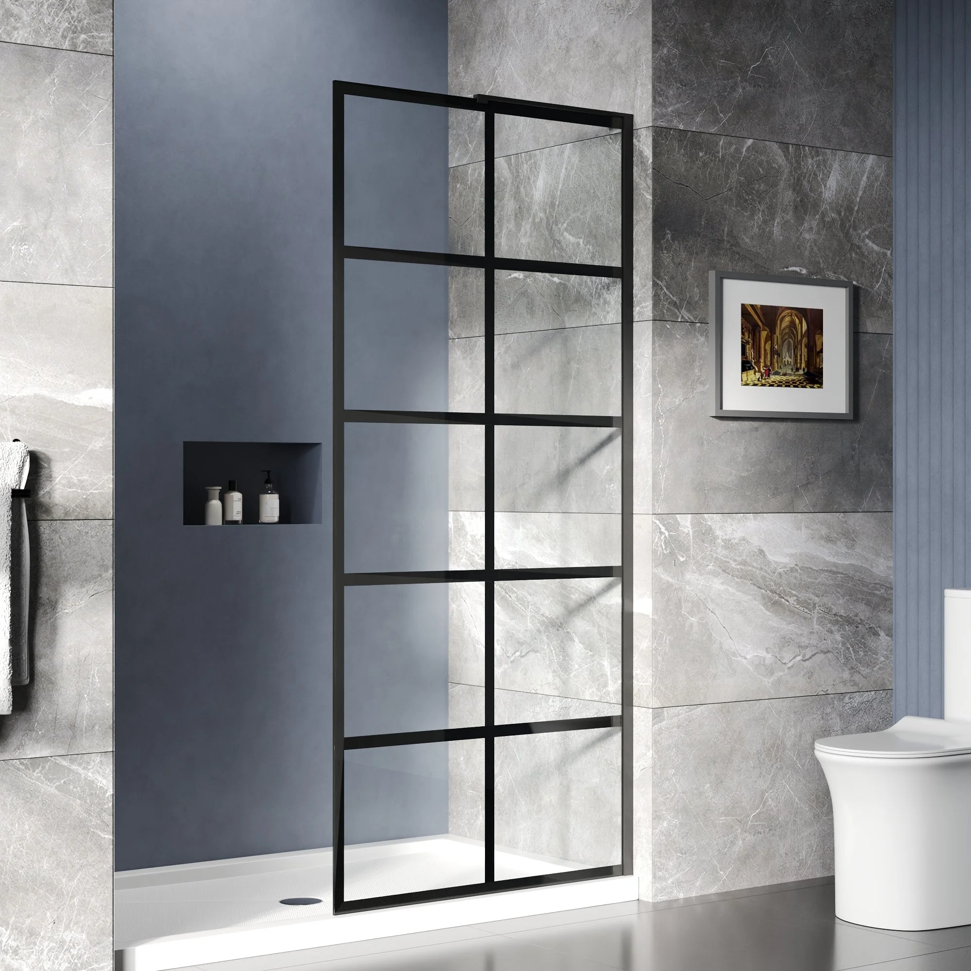ALLY 36"/32" x 78" Single Fixed Glass Panel for Shower, Shower Door Clear Tempered Glass Framed - Image 2
