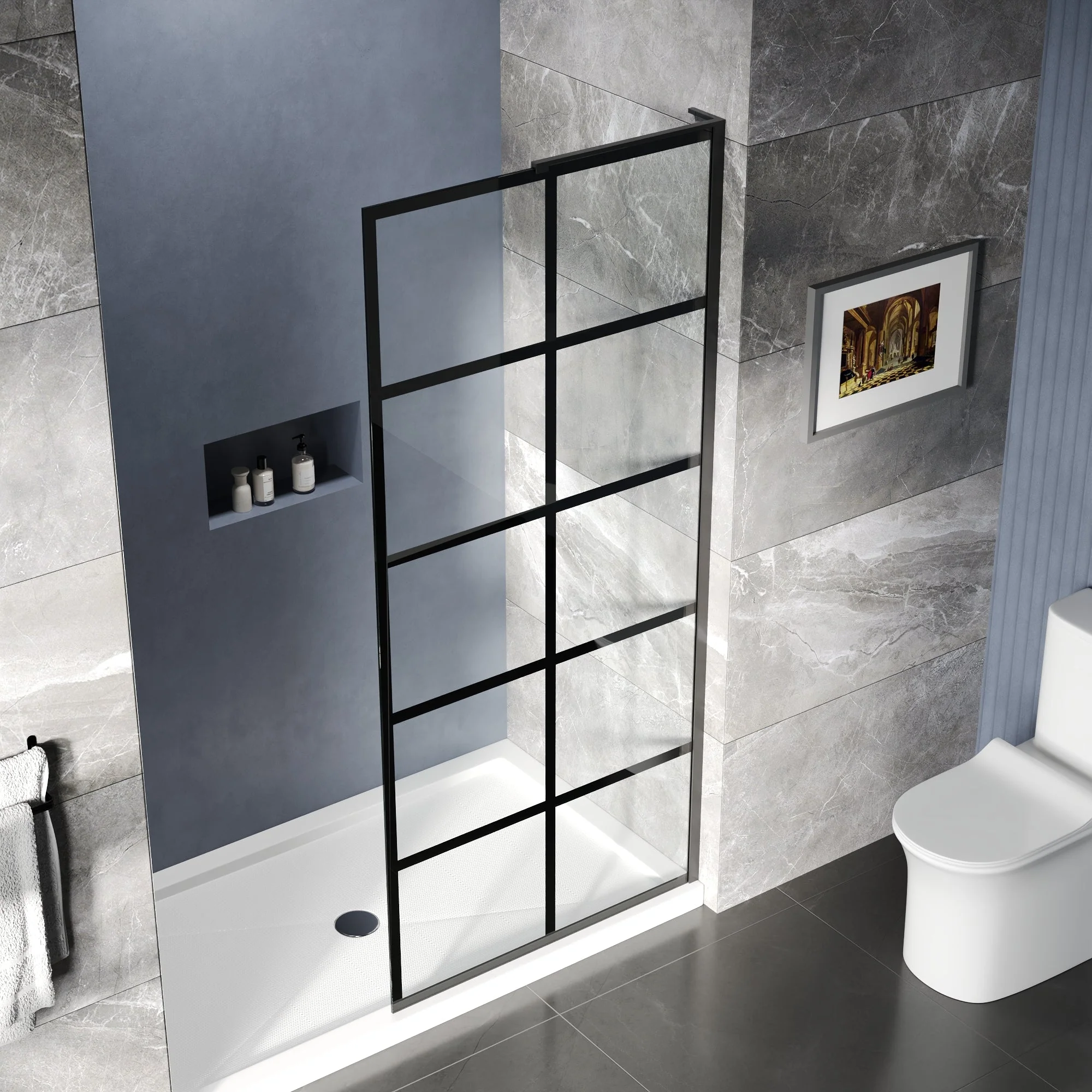 ALLY 36"/32" x 78" Single Fixed Glass Panel for Shower, Shower Door Clear Tempered Glass Framed - Image 3