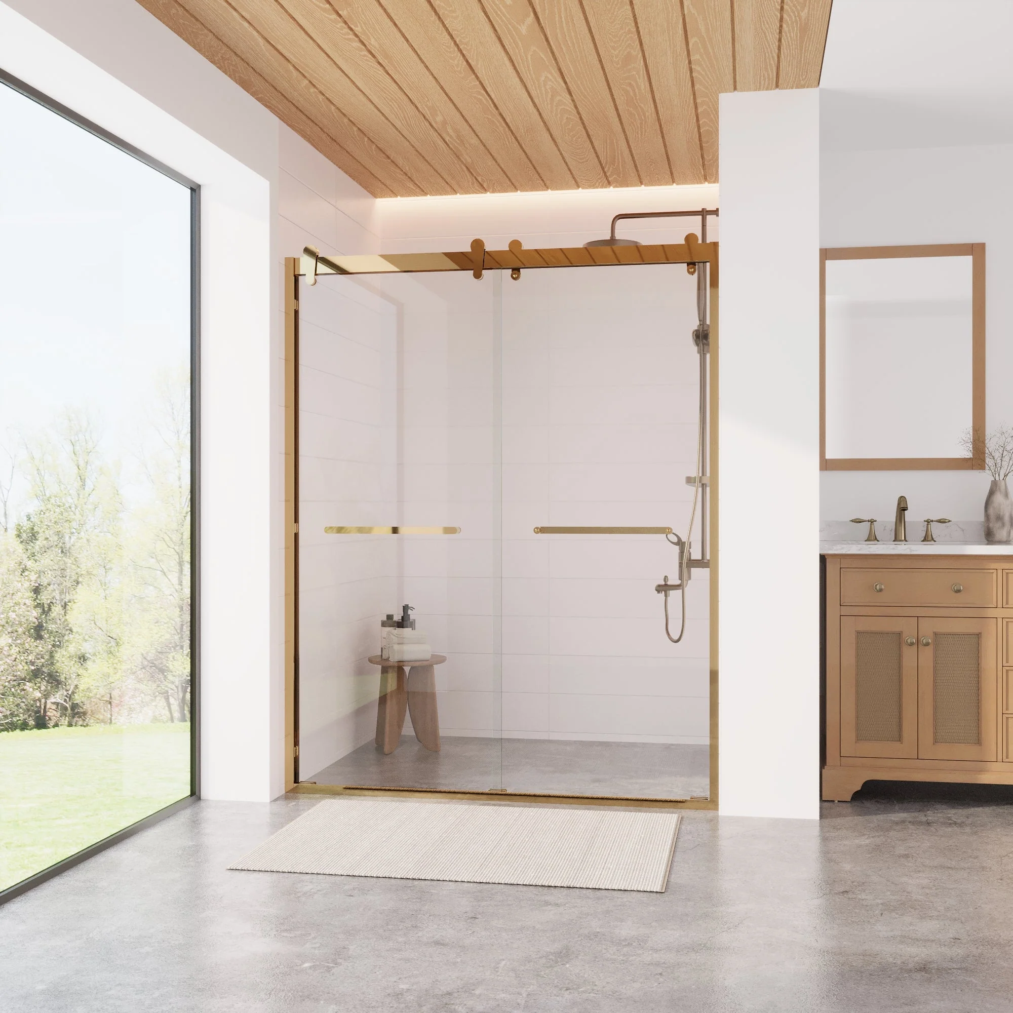 56 in. - 60 in. W x 76 in. H Framed Double Sliding Shower Door, Silver / Matte Black / Gold - Image 10