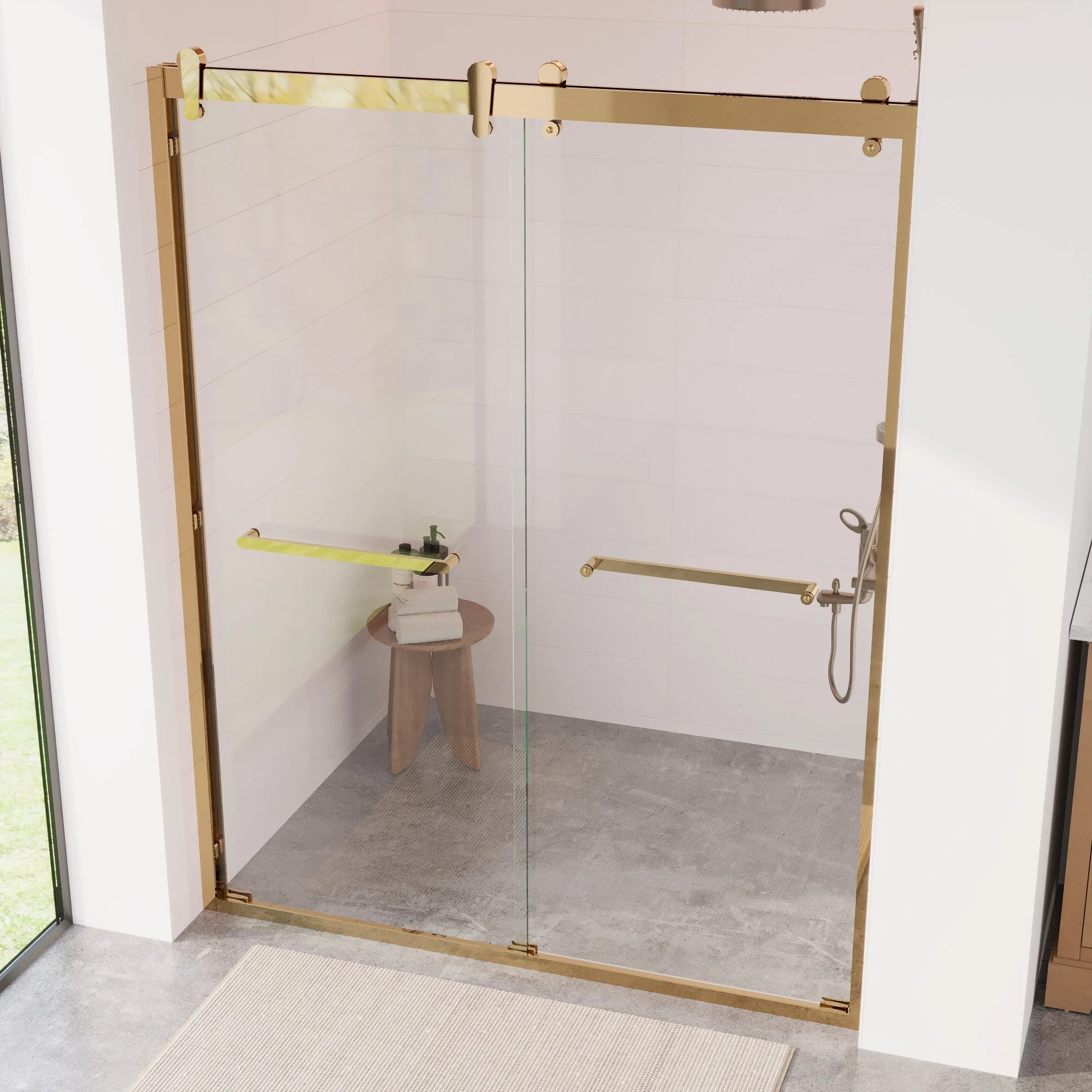 56 in. - 60 in. W x 76 in. H Framed Double Sliding Shower Door, Silver / Matte Black / Gold - Image 12