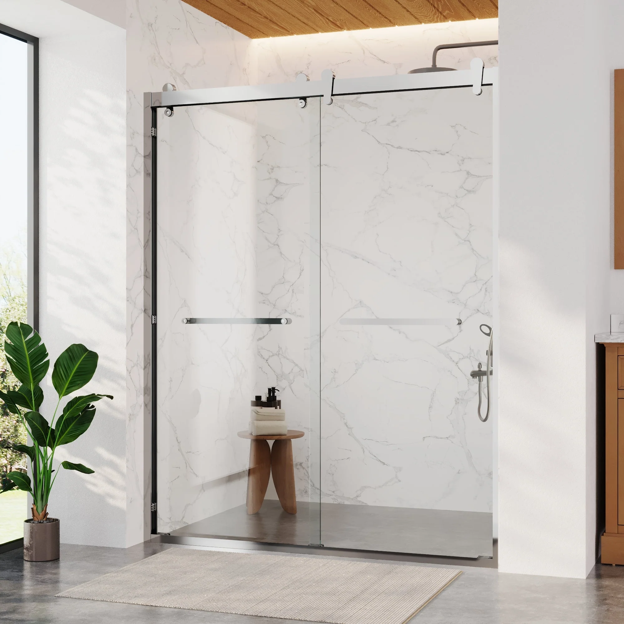 56 in. - 60 in. W x 76 in. H Framed Double Sliding Shower Door, Silver / Matte Black / Gold - Image 2