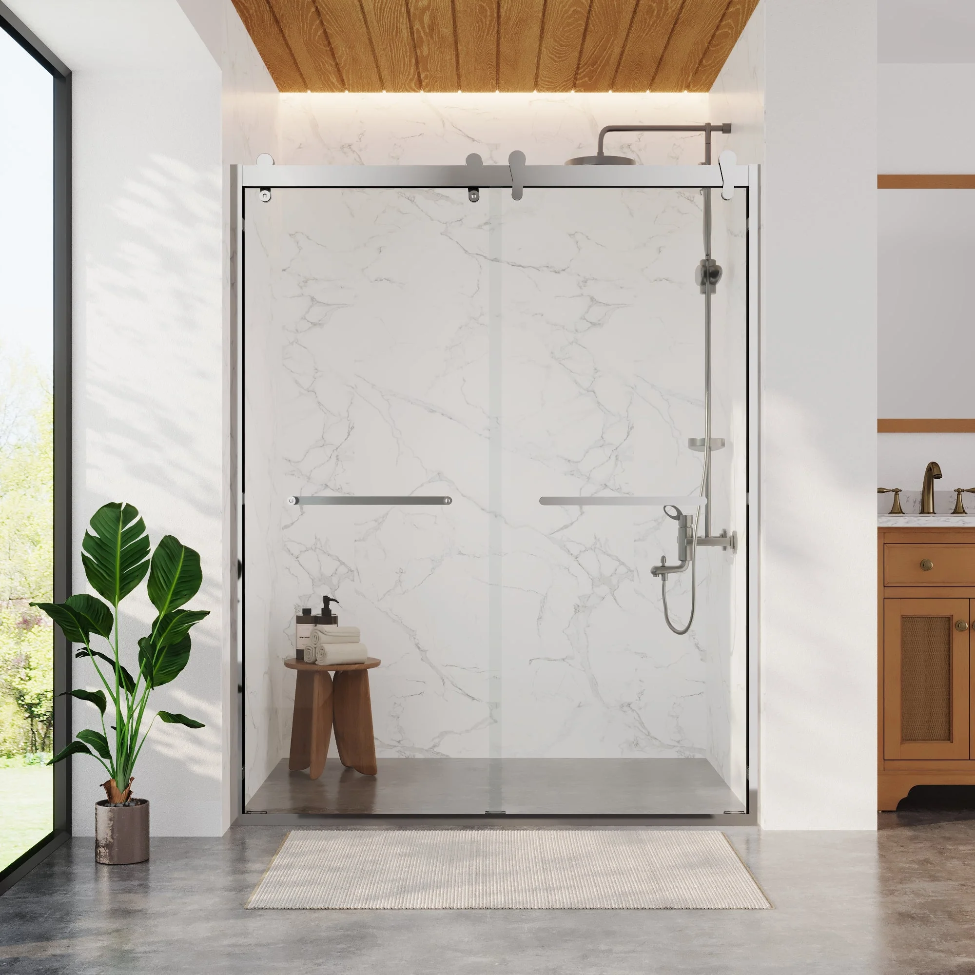 56 in. - 60 in. W x 76 in. H Framed Double Sliding Shower Door, Silver / Matte Black / Gold - Image 3
