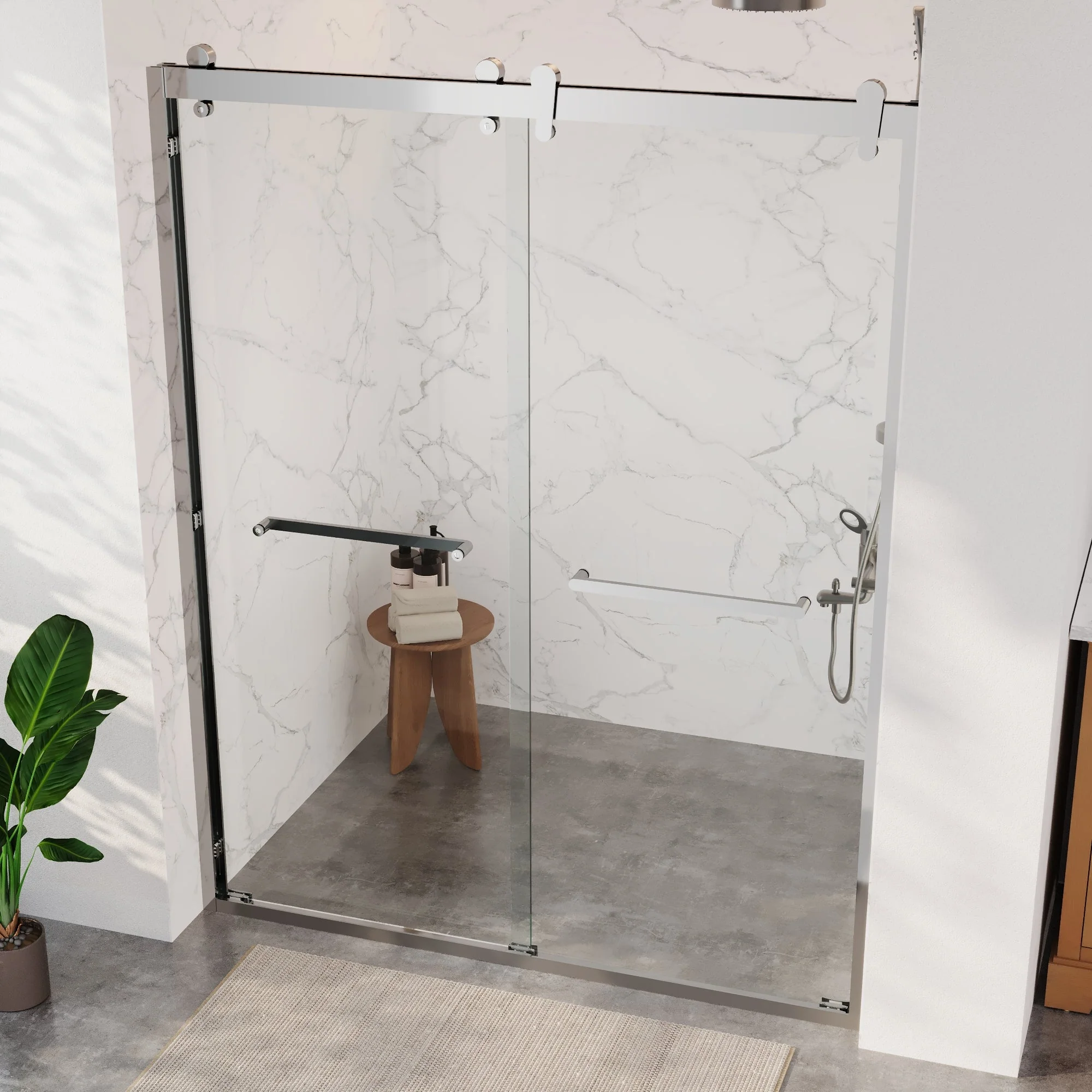 56 in. - 60 in. W x 76 in. H Framed Double Sliding Shower Door, Silver / Matte Black / Gold - Image 4