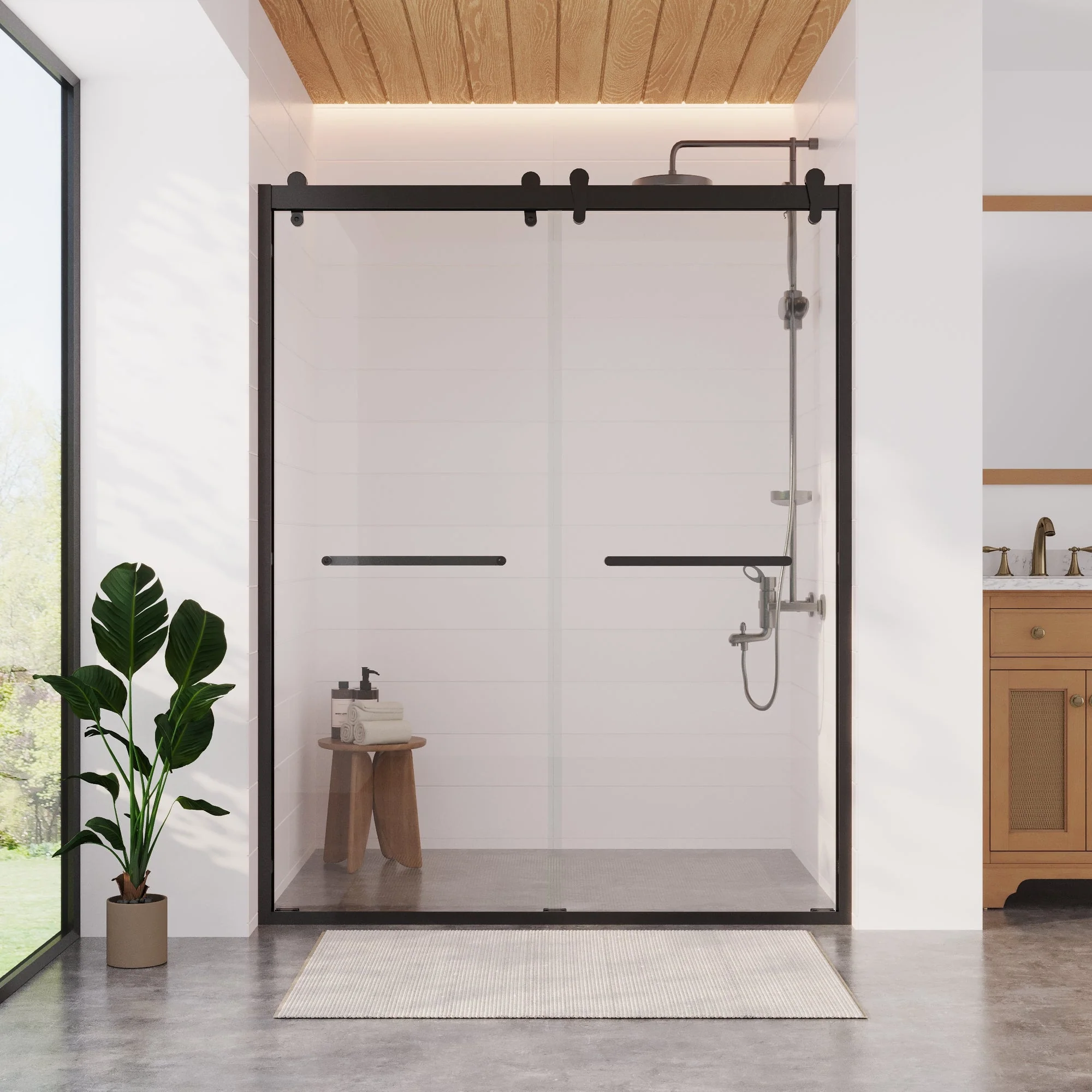 56 in. - 60 in. W x 76 in. H Framed Double Sliding Shower Door, Silver / Matte Black / Gold - Image 7