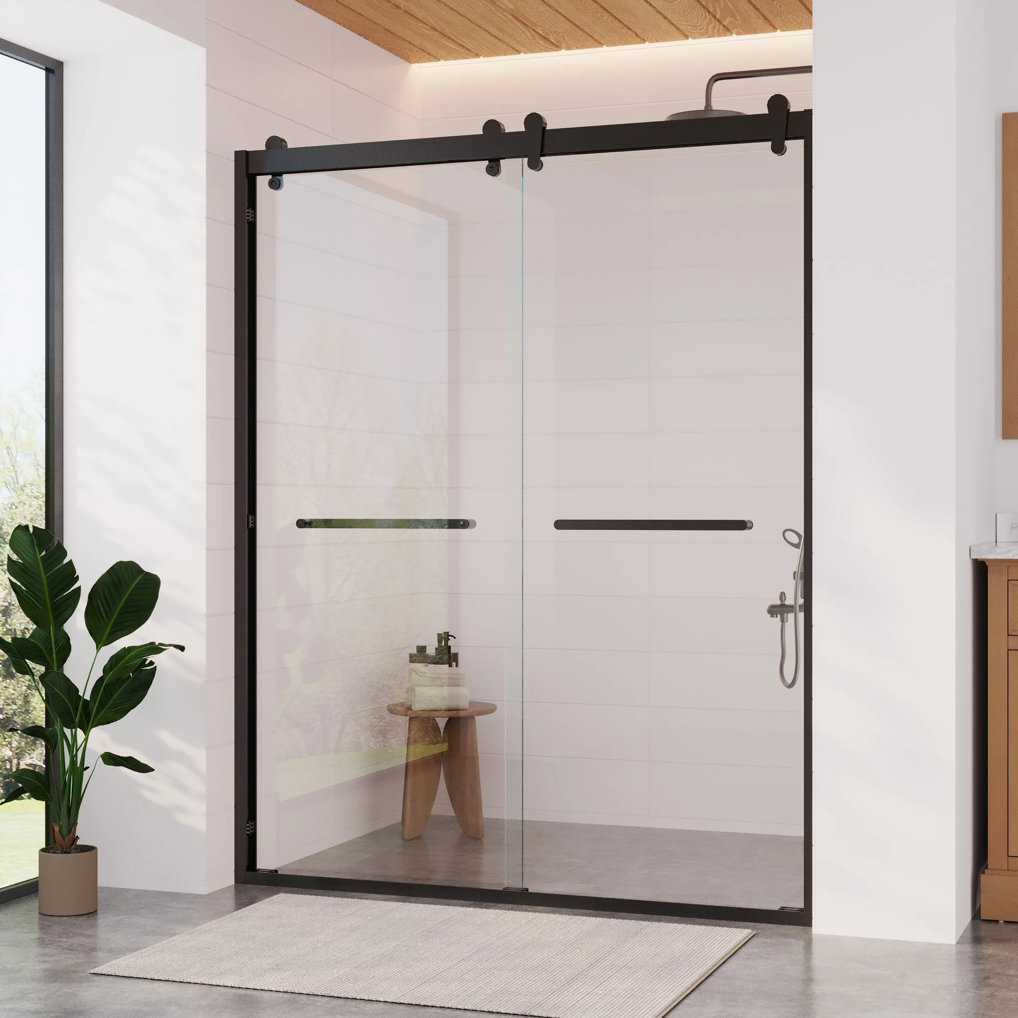 56 in. - 60 in. W x 76 in. H Framed Double Sliding Shower Door, Silver / Matte Black / Gold - Image 8