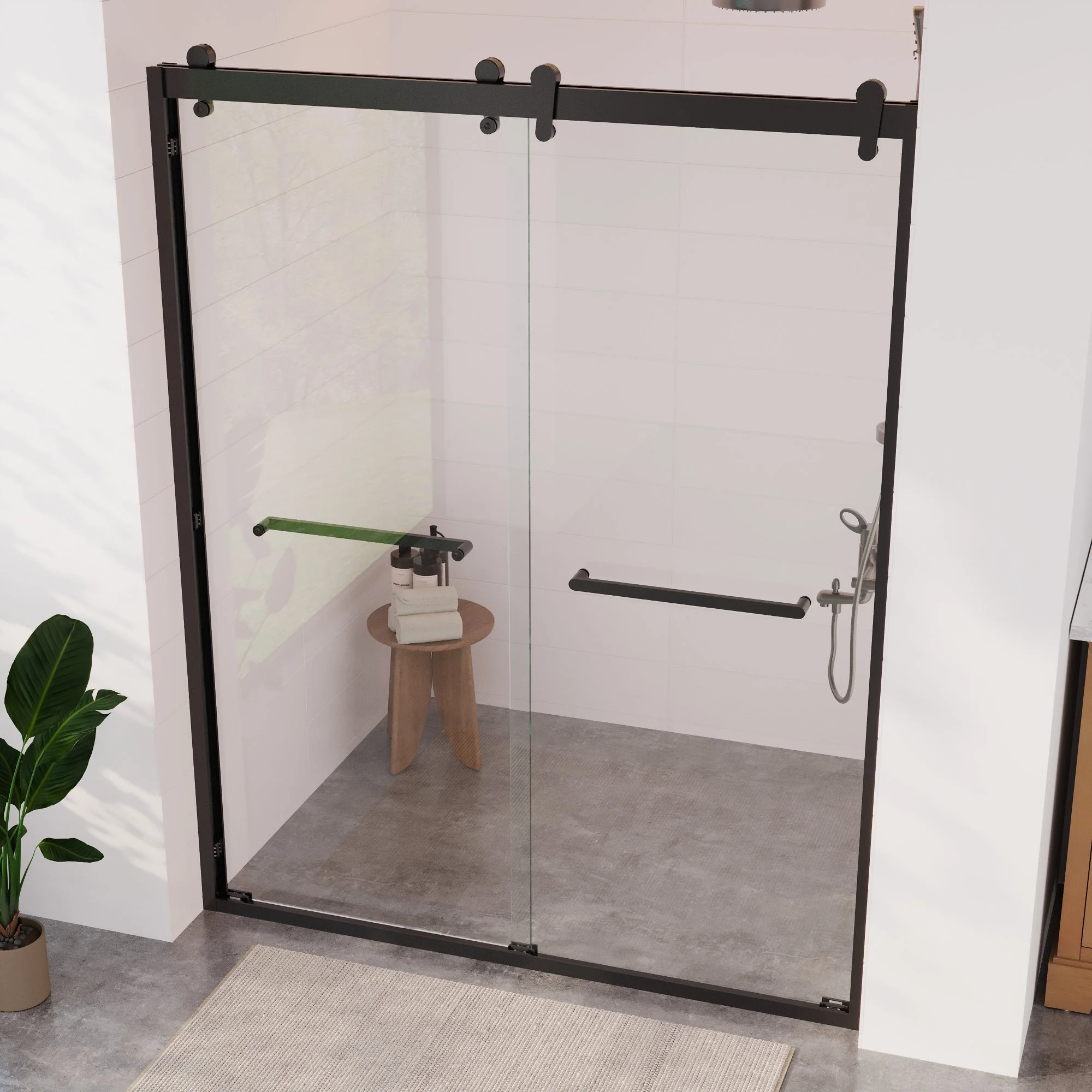 56 in. - 60 in. W x 76 in. H Framed Double Sliding Shower Door, Silver / Matte Black / Gold - Image 9