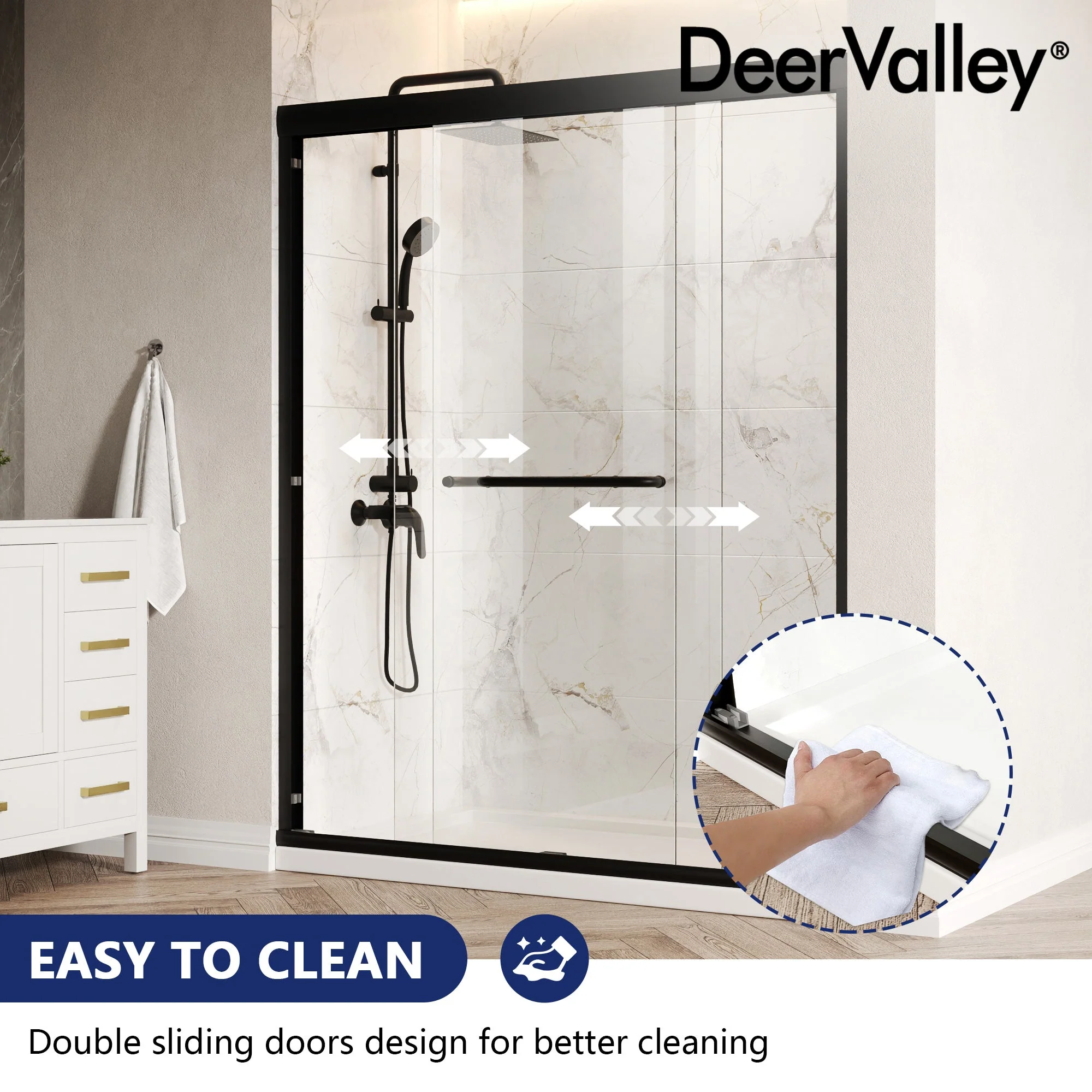 56 in. - 60 in. W x 76 in. H Semi-Frameless Sliding Shower Door,Silver Finish / Black Finish - Image 9