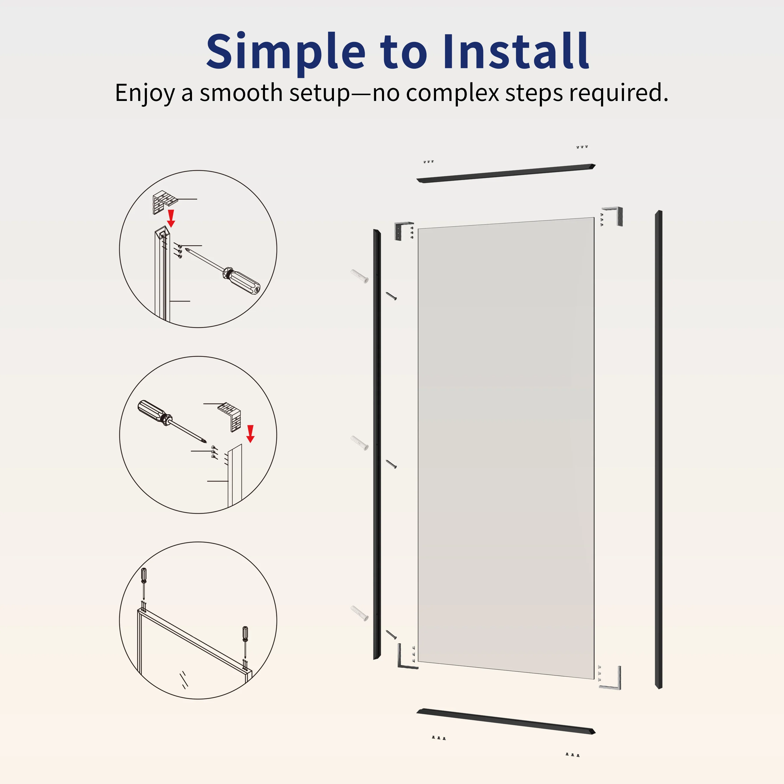 DeerValley DV-1SD0409B08 34" W x 74" H Fixed Glass Shower Screen, Bathroom Shower Glass Door with 5/16" Clear SGCC Tempered Glass Panel, Reversible Installation，Matte Black - Image 10