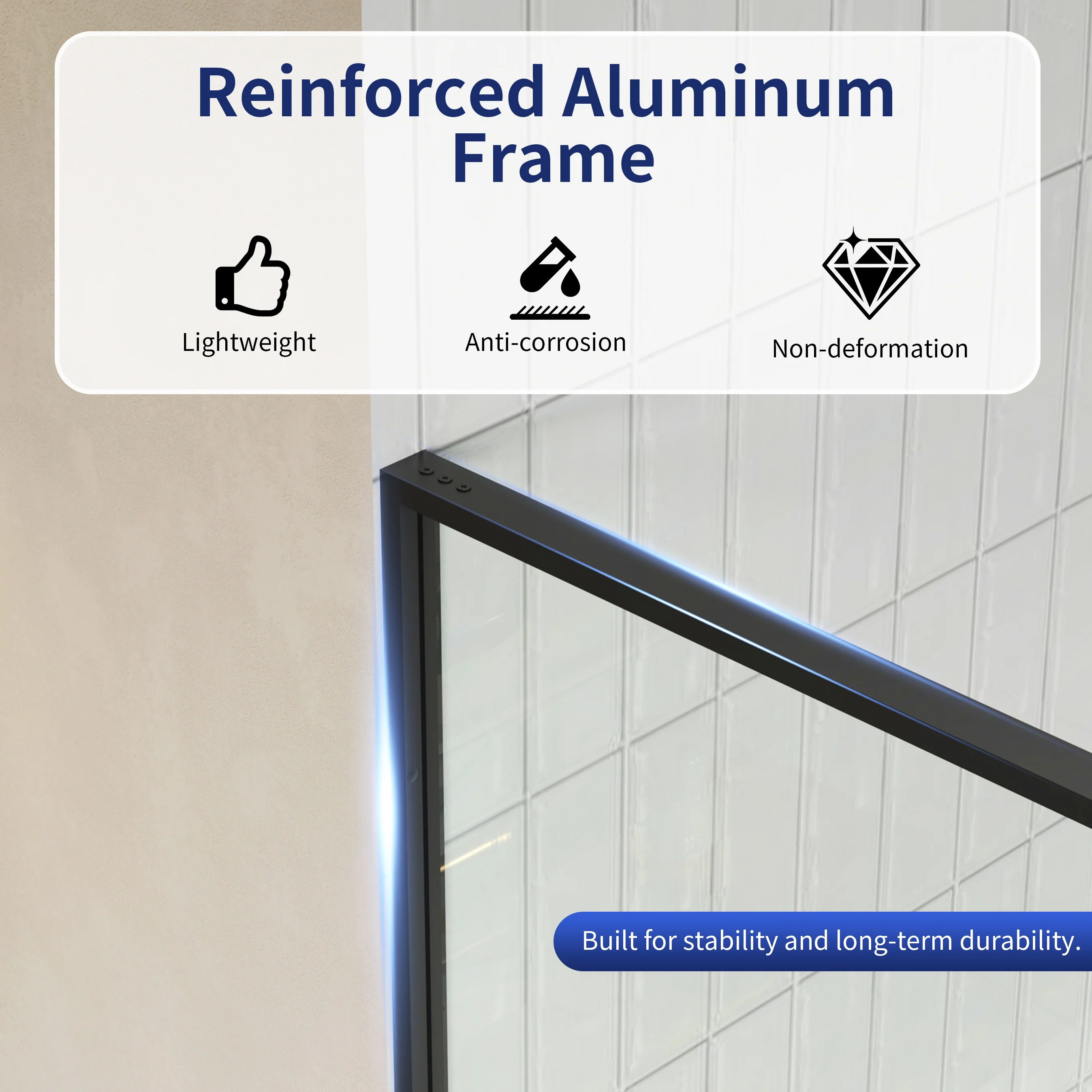 DeerValley DV-1SD0409B08 34" W x 74" H Fixed Glass Shower Screen, Bathroom Shower Glass Door with 5/16" Clear SGCC Tempered Glass Panel, Reversible Installation，Matte Black - Image 13