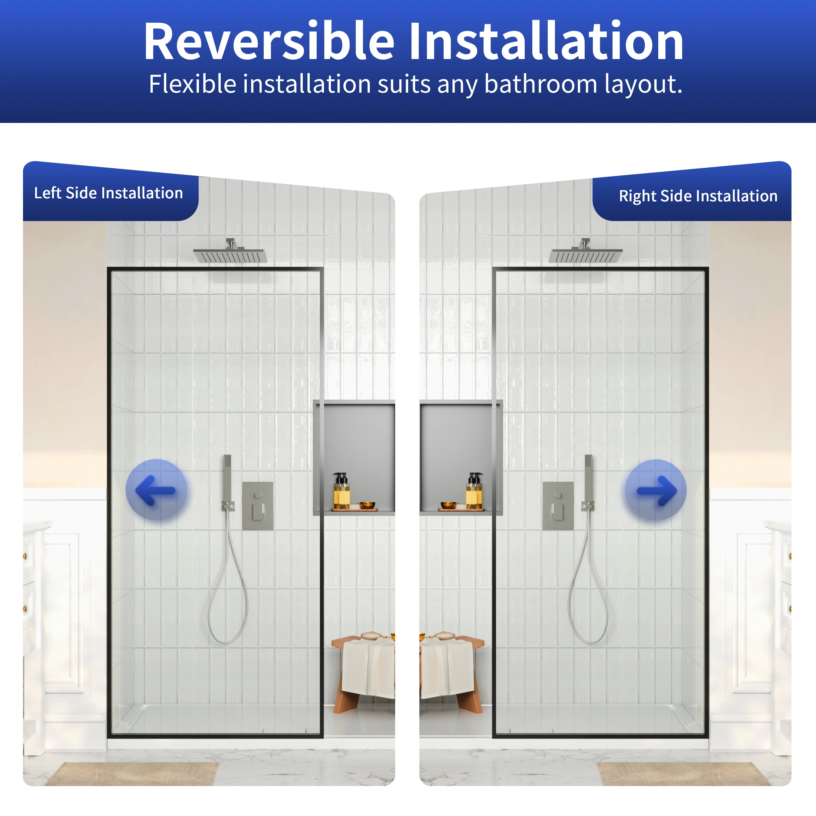 DeerValley DV-1SD0409B08 34" W x 74" H Fixed Glass Shower Screen, Bathroom Shower Glass Door with 5/16" Clear SGCC Tempered Glass Panel, Reversible Installation，Matte Black - Image 15