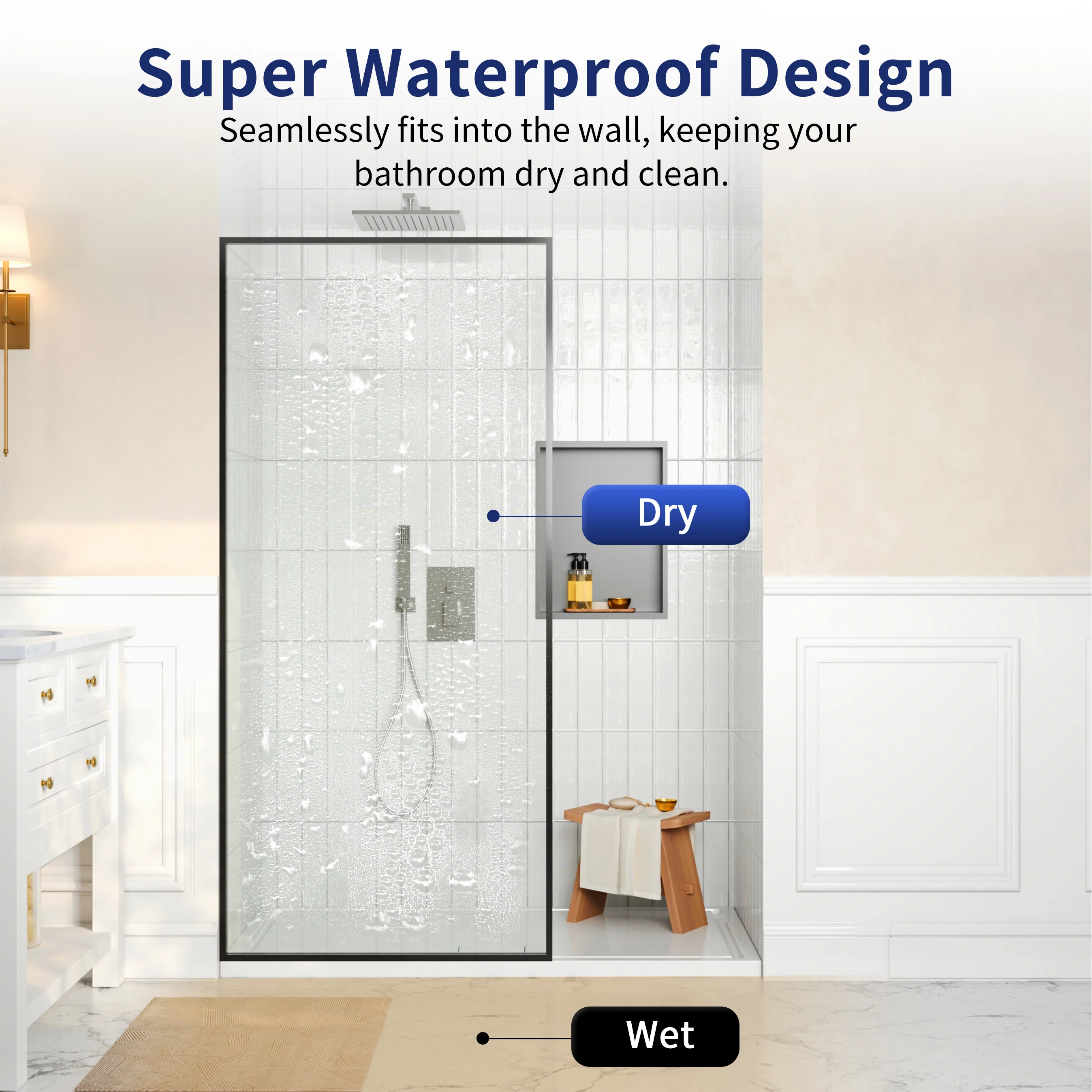 DeerValley DV-1SD0409B08 34" W x 74" H Fixed Glass Shower Screen, Bathroom Shower Glass Door with 5/16" Clear SGCC Tempered Glass Panel, Reversible Installation，Matte Black - Image 16