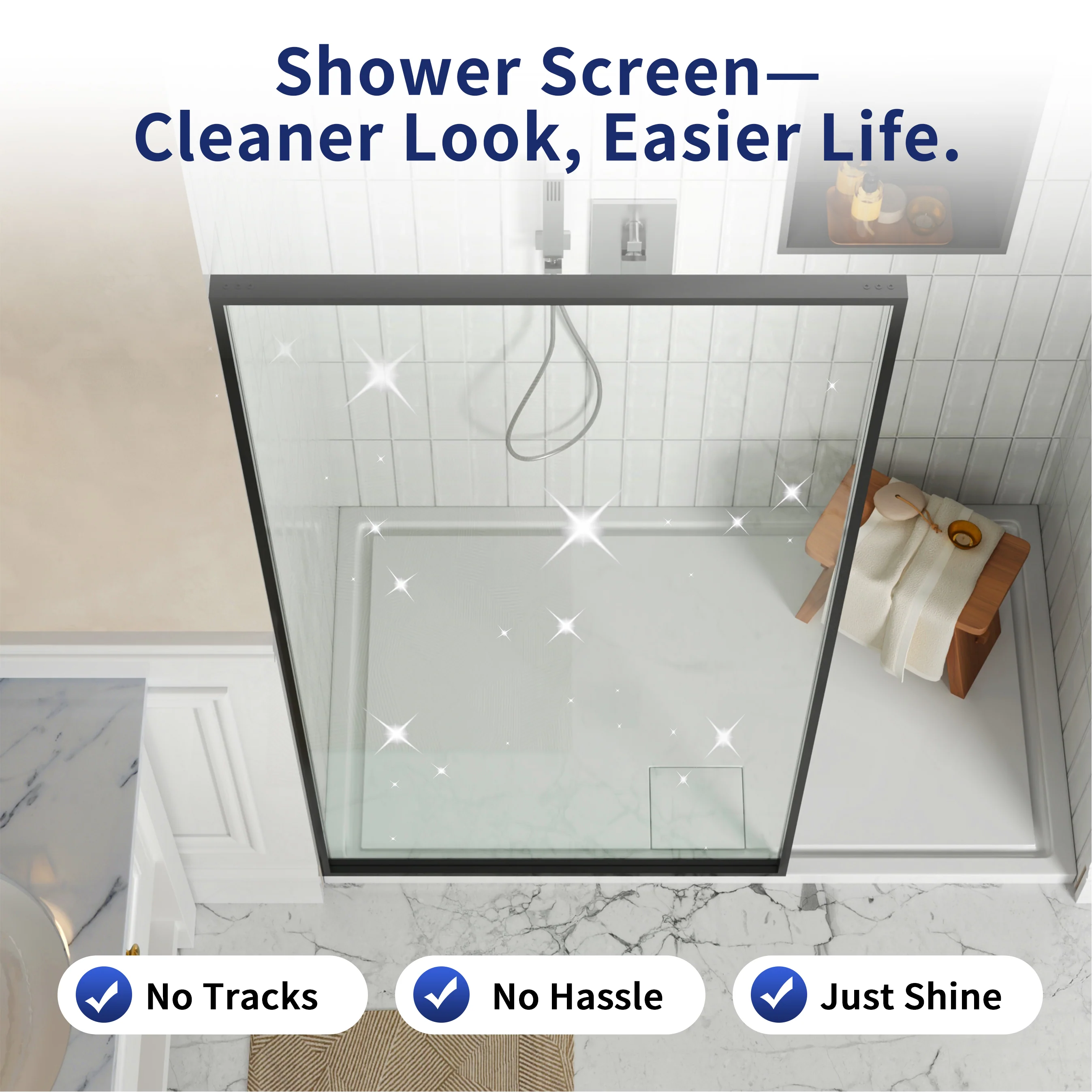 DeerValley DV-1SD0409B08 34" W x 74" H Fixed Glass Shower Screen, Bathroom Shower Glass Door with 5/16" Clear SGCC Tempered Glass Panel, Reversible Installation，Matte Black - Image 17