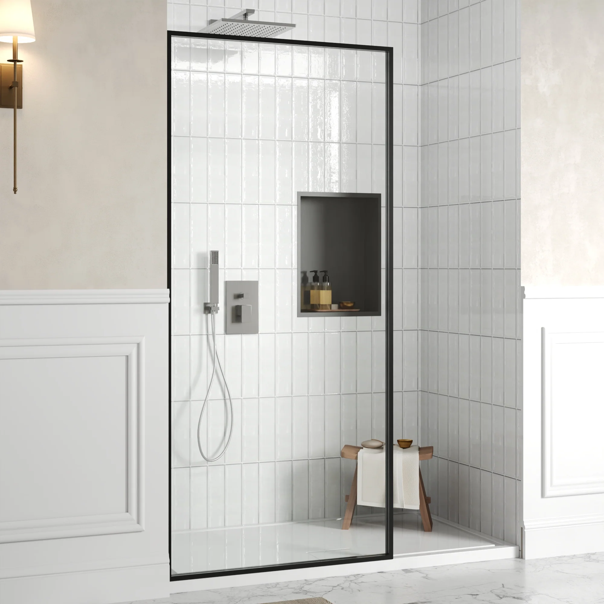 DeerValley DV-1SD0409B08 34" W x 74" H Fixed Glass Shower Screen, Bathroom Shower Glass Door with 5/16" Clear SGCC Tempered Glass Panel, Reversible Installation，Matte Black - Image 3